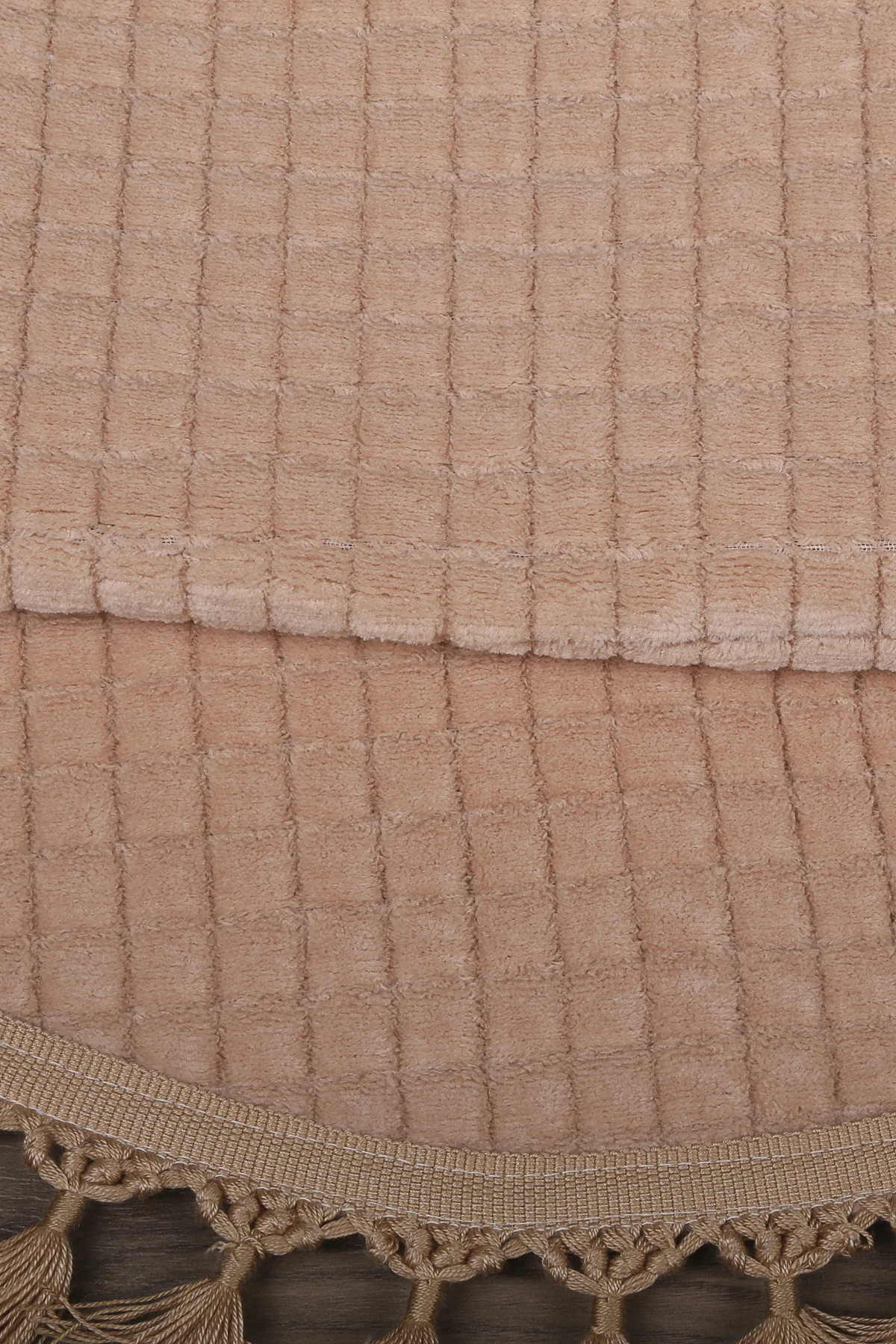 Kare Plus Oval Ponpon Saçaklı Salon Oda Çocuk Mutfak Antre Koridor Halısı Kaymaz Tabanlı Yıkanabilir Peluş Halı Yolluk - Vizon