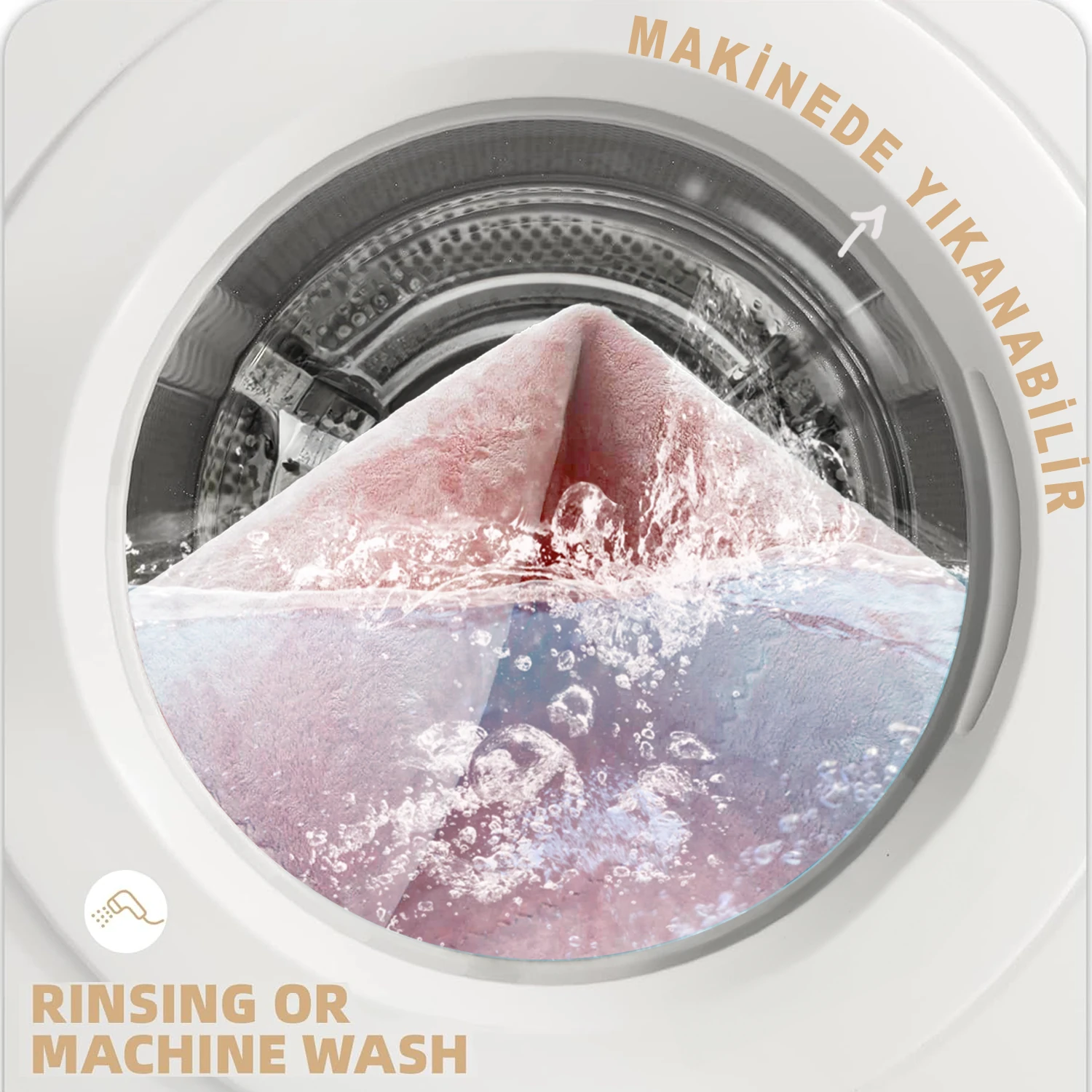 Bonny Home Rixos 2li Banyo Halısı Paspası Seti Kaymaz Tabanlı Klozet Takımı - Pudra