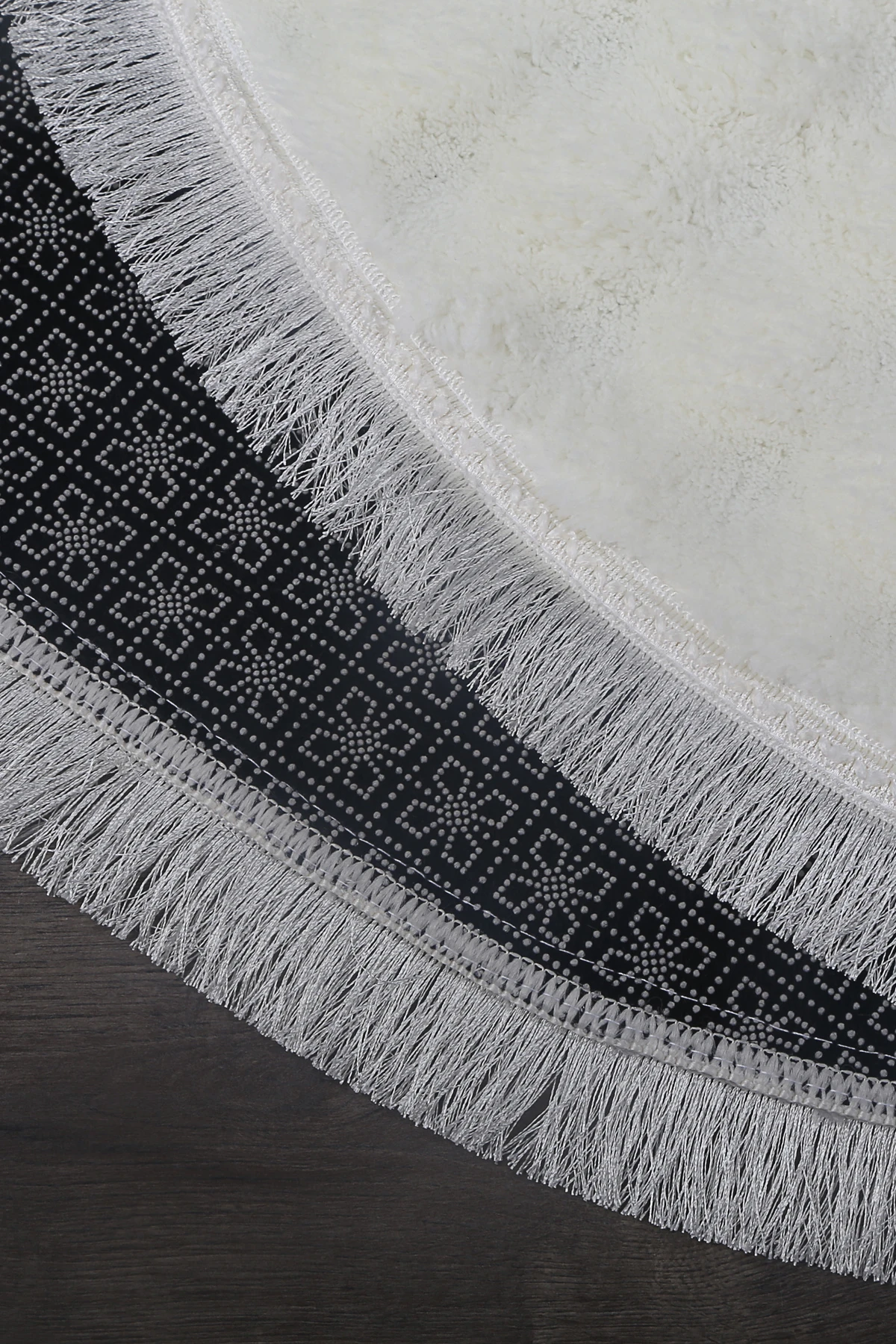 Bubble Yuvarlak Spor Saçaklı Salon Oda Çocuk Mutfak Koridor Antre Halısı Makinede Yıkanabilir Kaymaz Tabanlı Yumuşak Peluş Halı  Yolluk - Krem