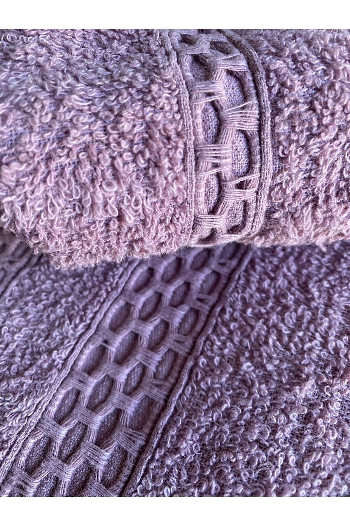 Waffle Saçaklı Pamuklu 2'li Banyo ve El-Yüz Havlu Takımı