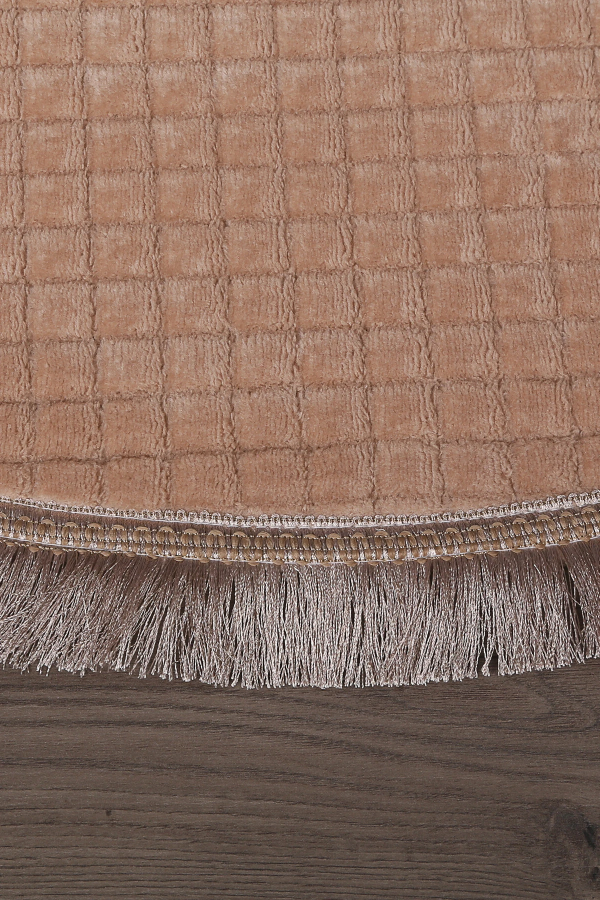 Kare Plus Yuvarlak Spor Saçaklı Salon Oda Çocuk Mutfak Antre Koridor Halısı Kaymaz Yıkanabilir Peluş Halı Yolluk - Vizon