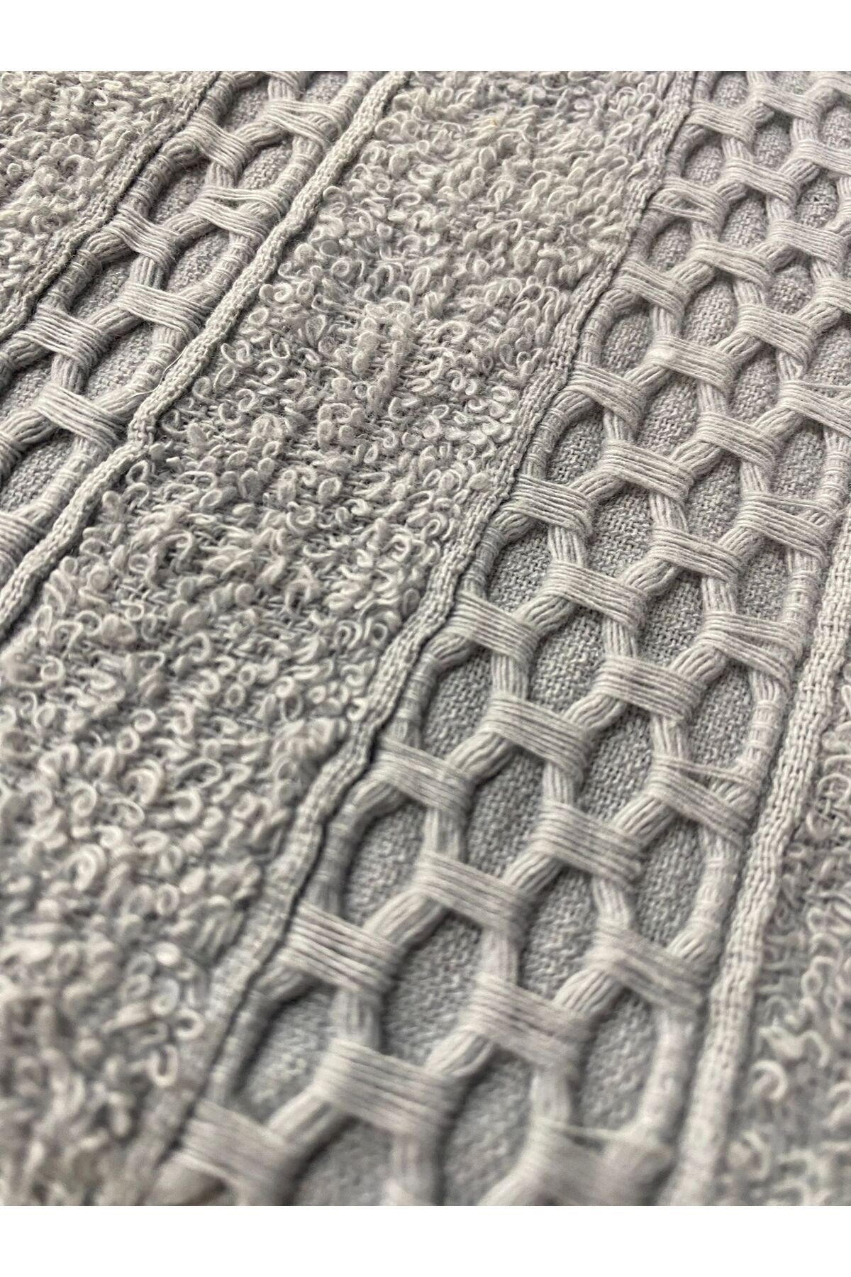 Waffle Saçaklı Pamuklu 2'li Banyo ve El-Yüz Havlu Takımı