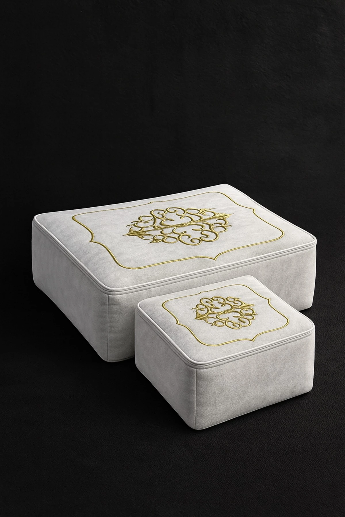 Laura 2'li (40x40/30x35) Kadife Gold Nakışlı Hurç Seti Çeyizlik Nişan Düğün Gelin Damat Bohçası