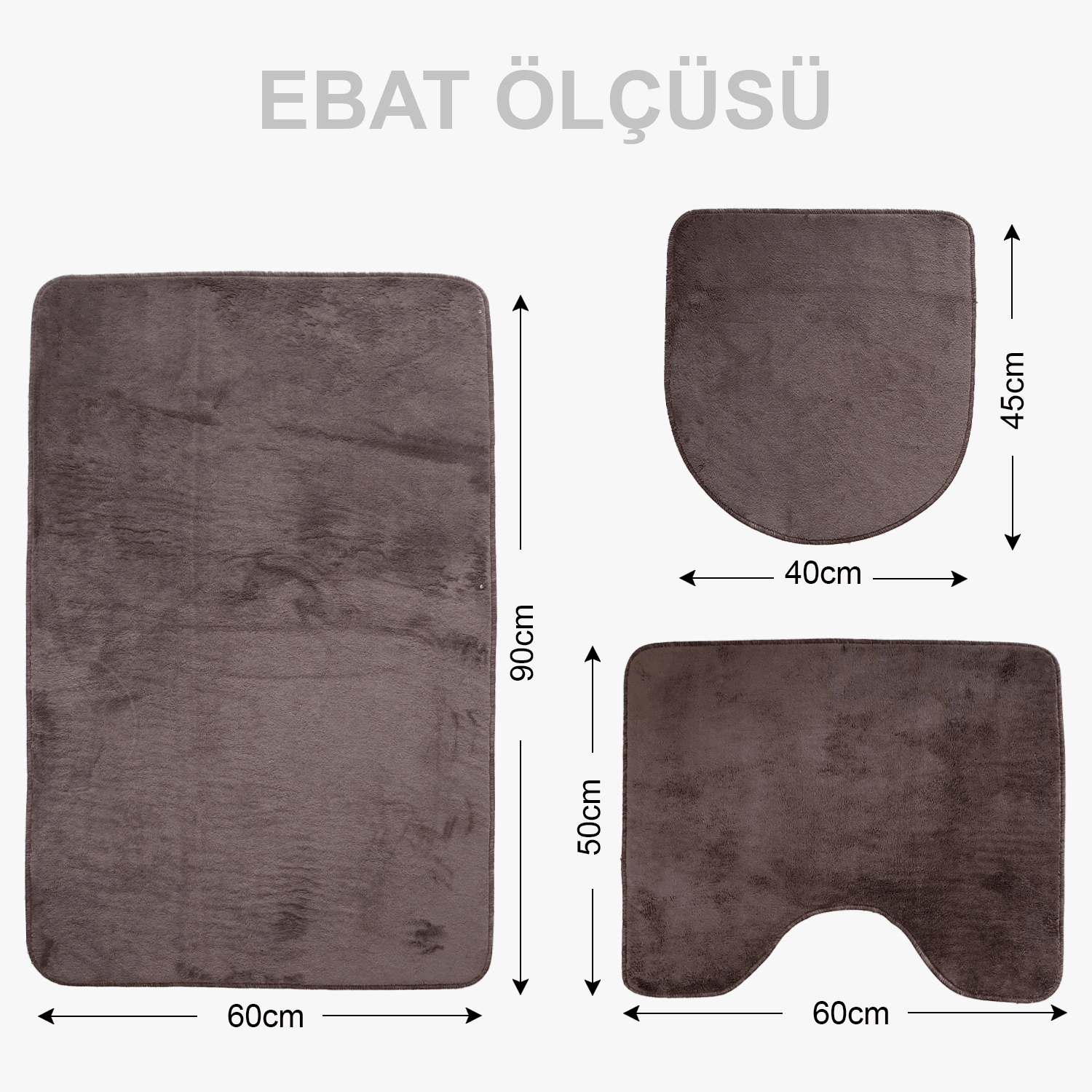 Bonny Home Unicolor Düz 3lü Banyo Paspası Halısı Seti Kaymaz Klozet Takımı - Kahve