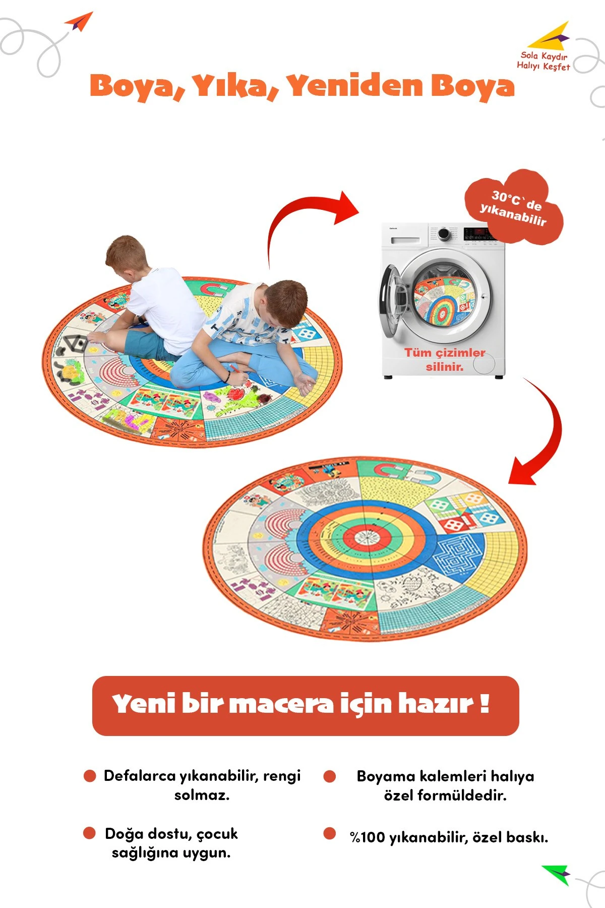 21 Oyunlu Eğitici Oyun Halısı - Boyanabilir, 10 Parçalı Çocuk Etkinlik Aktivite Matı