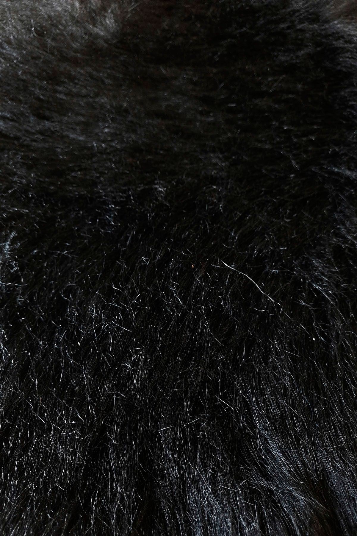Kürk Halı Rectangle Puf Peluş Post Tüylü Puffy Kaymaz Yumuşak Shaggy Dekoratif Salon Oda Mutfak Çocuk Yatak Odası Halısı Yolluk - Siyah