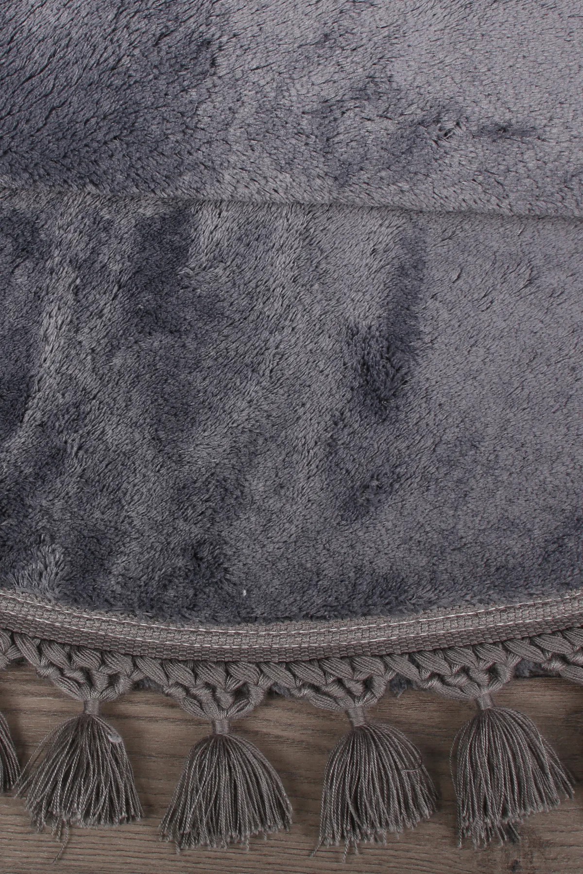 Relax Yuvarlak 120x120 Cm Ponpon Saçaklı Kaymaz Tabanlı Makinede Yıkanabilir Banyo Paspası - Antrasit