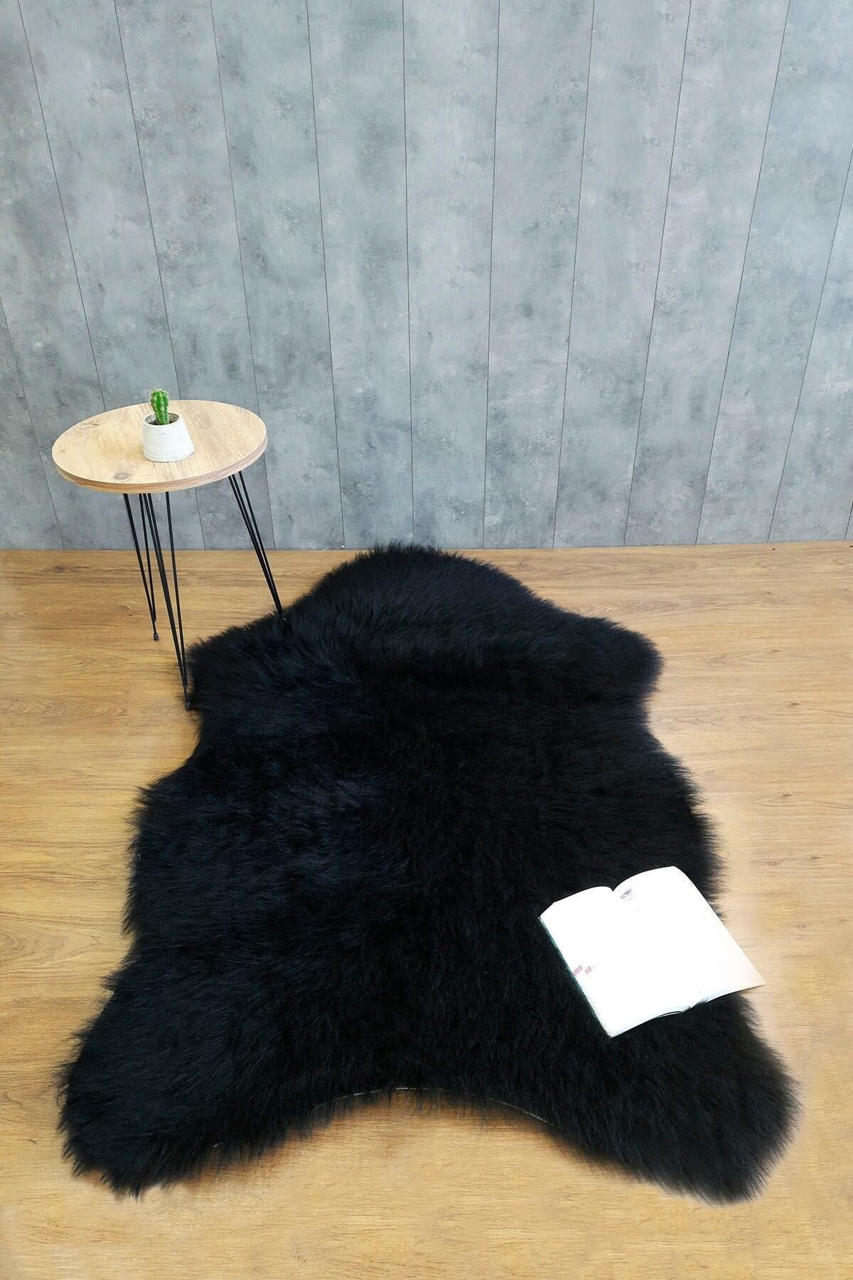 Kürk Halı Ayı Bear Puf Peluş Post Tüylü Puffy Kaymaz Yumuşak Shaggy Dekoratif Salon Oda Mutfak Çocuk Yatak Odası Halısı Yolluk - Siyah