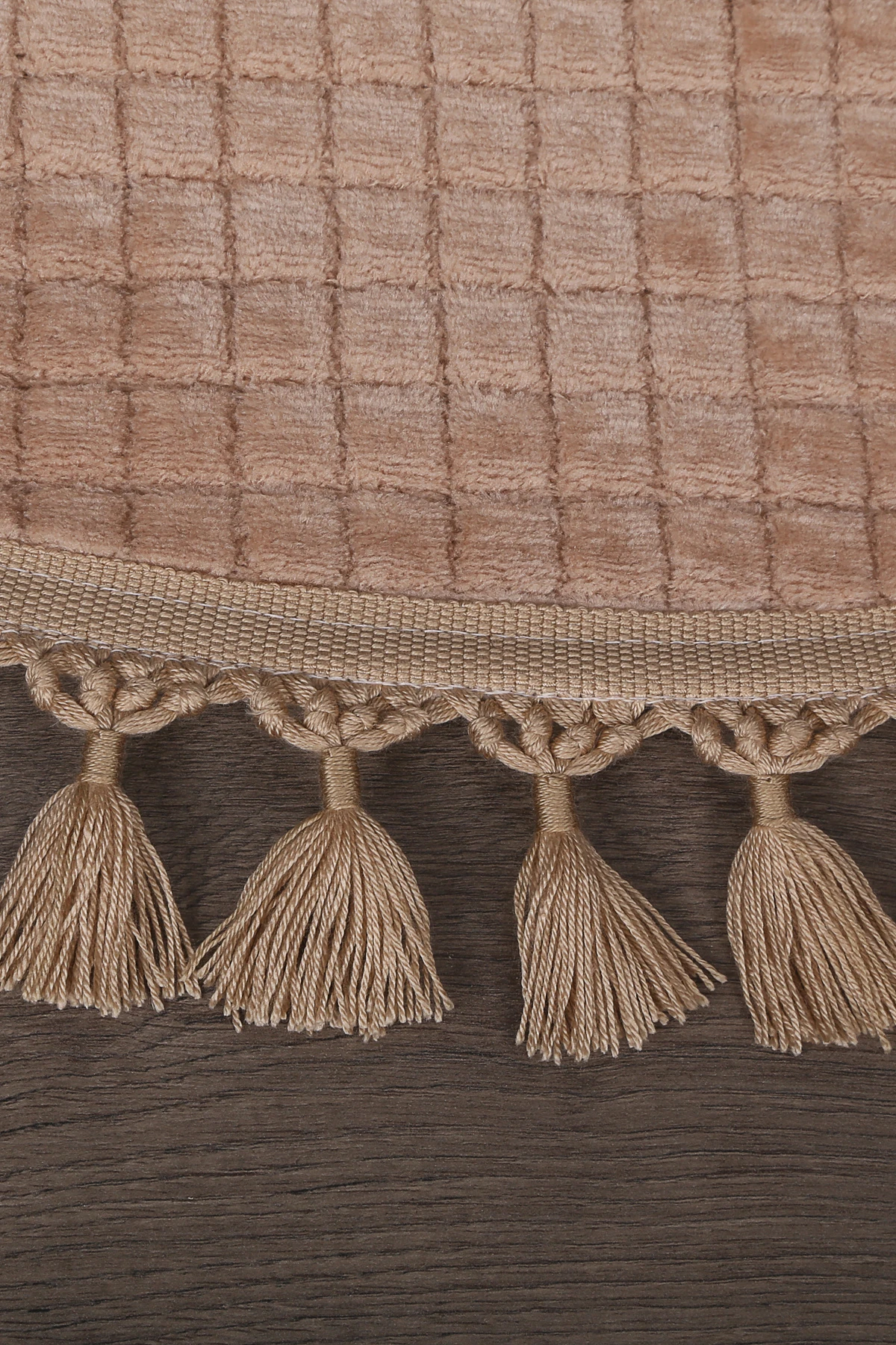 Kare Plus Yuvarlak Ponpon Saçaklı Salon Oda Çocuk Mutfak Antre Koridor Halısı Kaymaz Tabanlı Yıkanabilir Peluş Halı Yolluk - Vizon