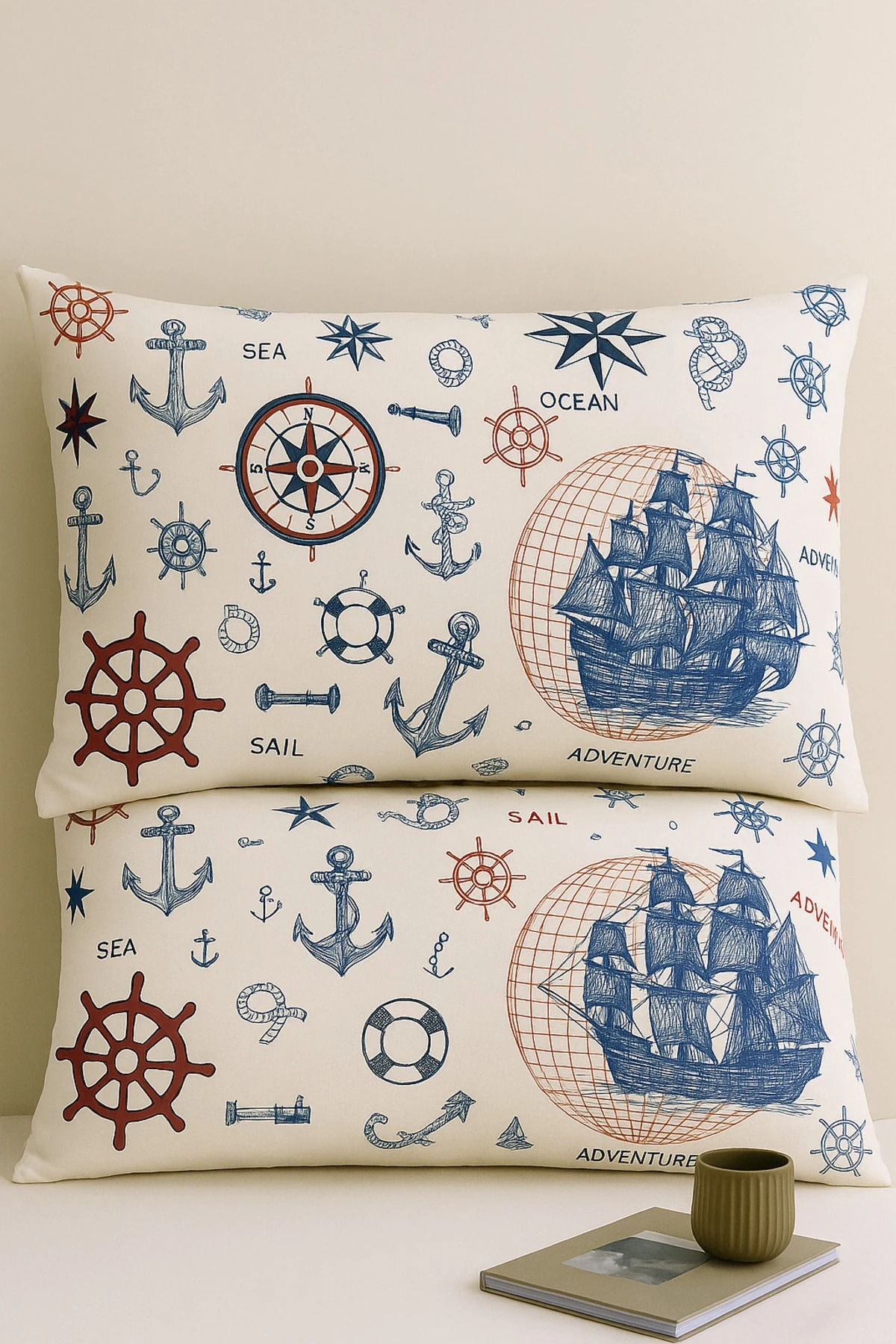 Palm Desenli 2 li Yastık Kılıfı Pamuklu Kumaş Fermuarlı