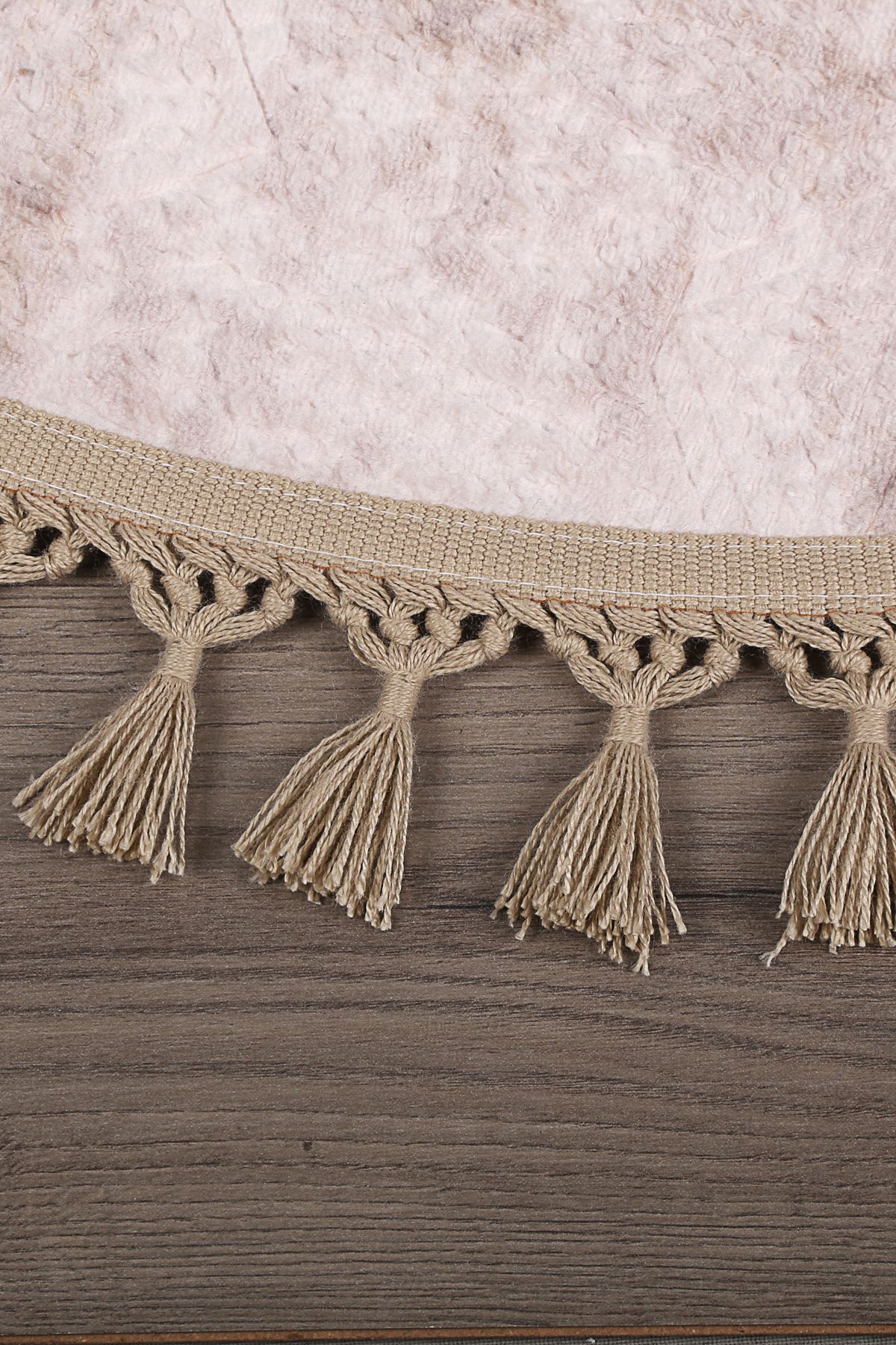 Nova Yuvarlak Ponpon Saçaklı Salon Oda Çocuk Mutfak Koridor Halısı Kaymaz Tabanlı Yumuşak Peluş Yolluk - Vizon