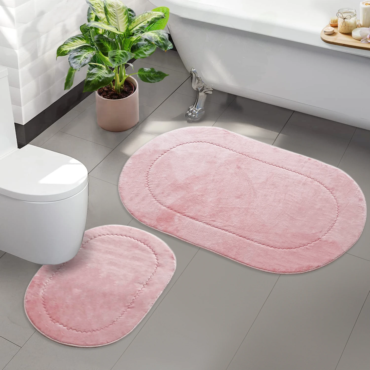 Bonny Home Rixos 2li Banyo Halısı Paspası Seti Kaymaz Tabanlı Klozet Takımı - Pudra