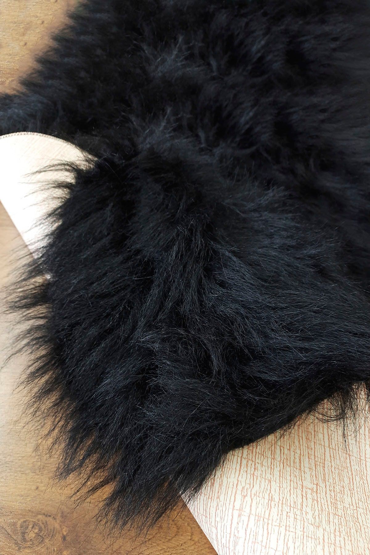 Kürk Halı Rectangle Puf Peluş Post Tüylü Puffy Kaymaz Yumuşak Shaggy Dekoratif Salon Oda Mutfak Çocuk Yatak Odası Halısı Yolluk - Siyah