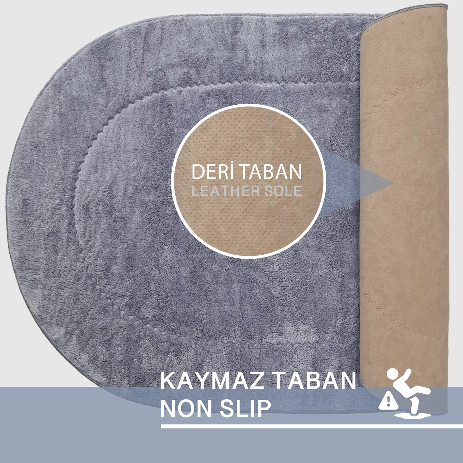 Bonny Home Rixos 2li Banyo Halısı Paspası Seti Kaymaz Tabanlı Klozet Takımı - Gri