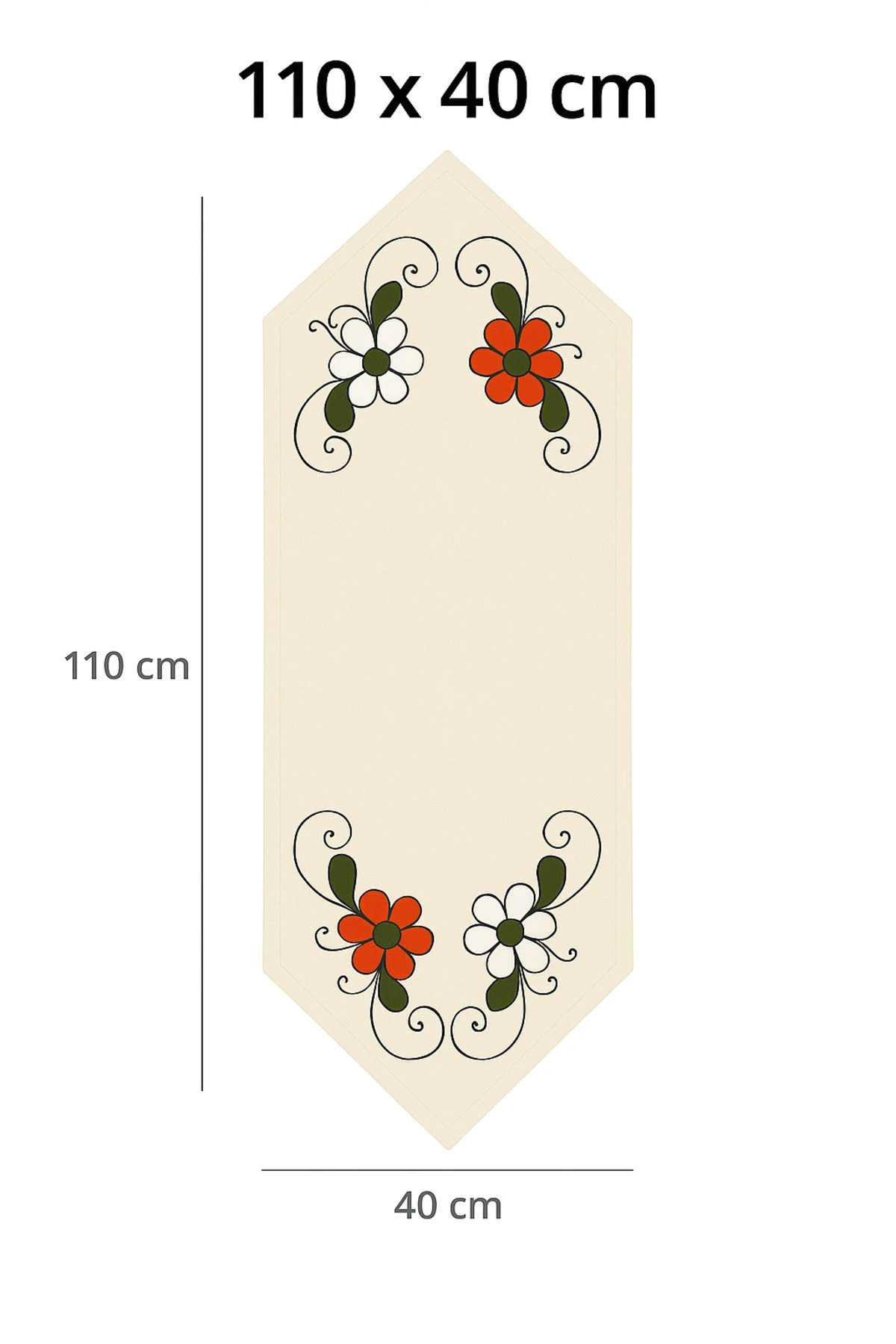 Magon Keten Nakış İşlemeli Üçgen Bitişli Yıkanabilir Mutfak Salon Sehpa Yemek Masa Örtüsü Runner