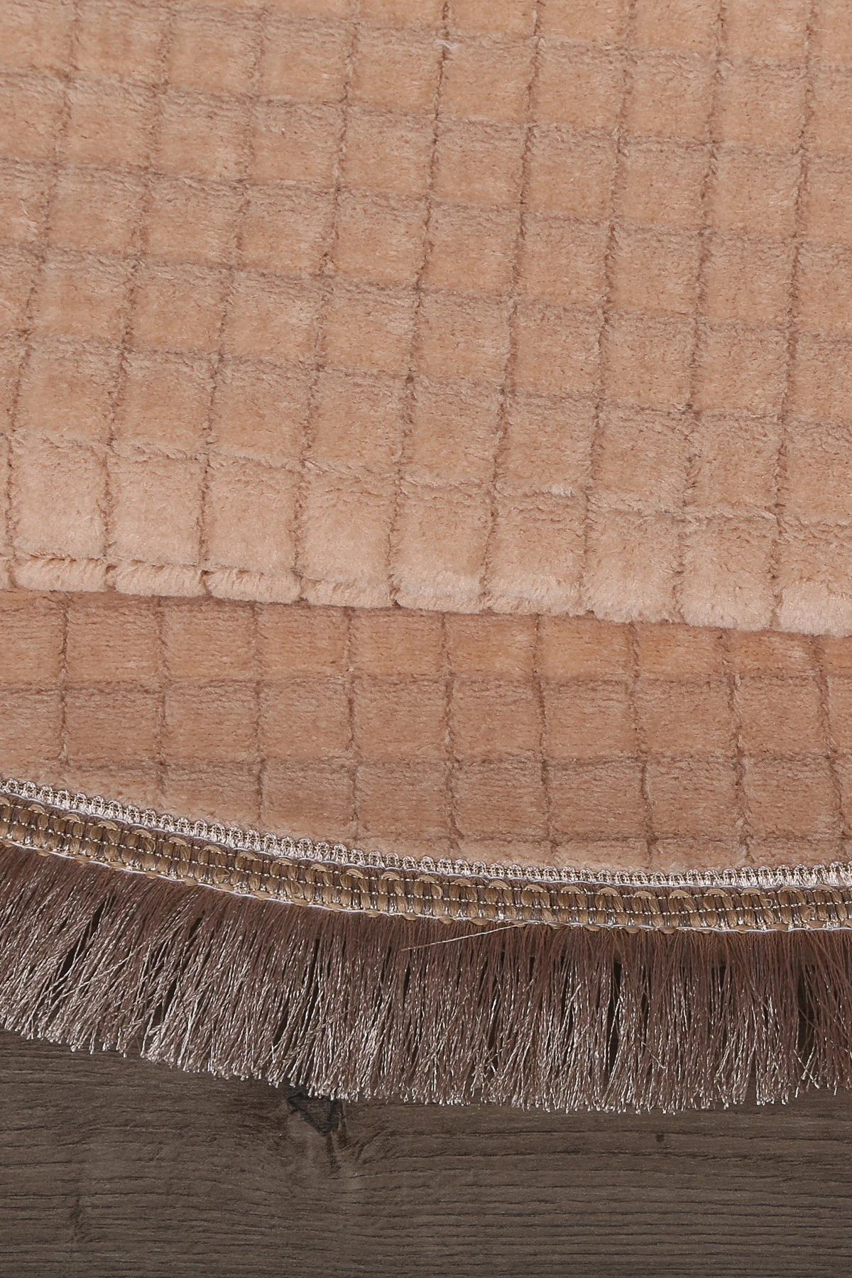 Kare Plus Yuvarlak Spor Saçaklı Salon Oda Çocuk Mutfak Antre Koridor Halısı Kaymaz Yıkanabilir Peluş Halı Yolluk - Vizon