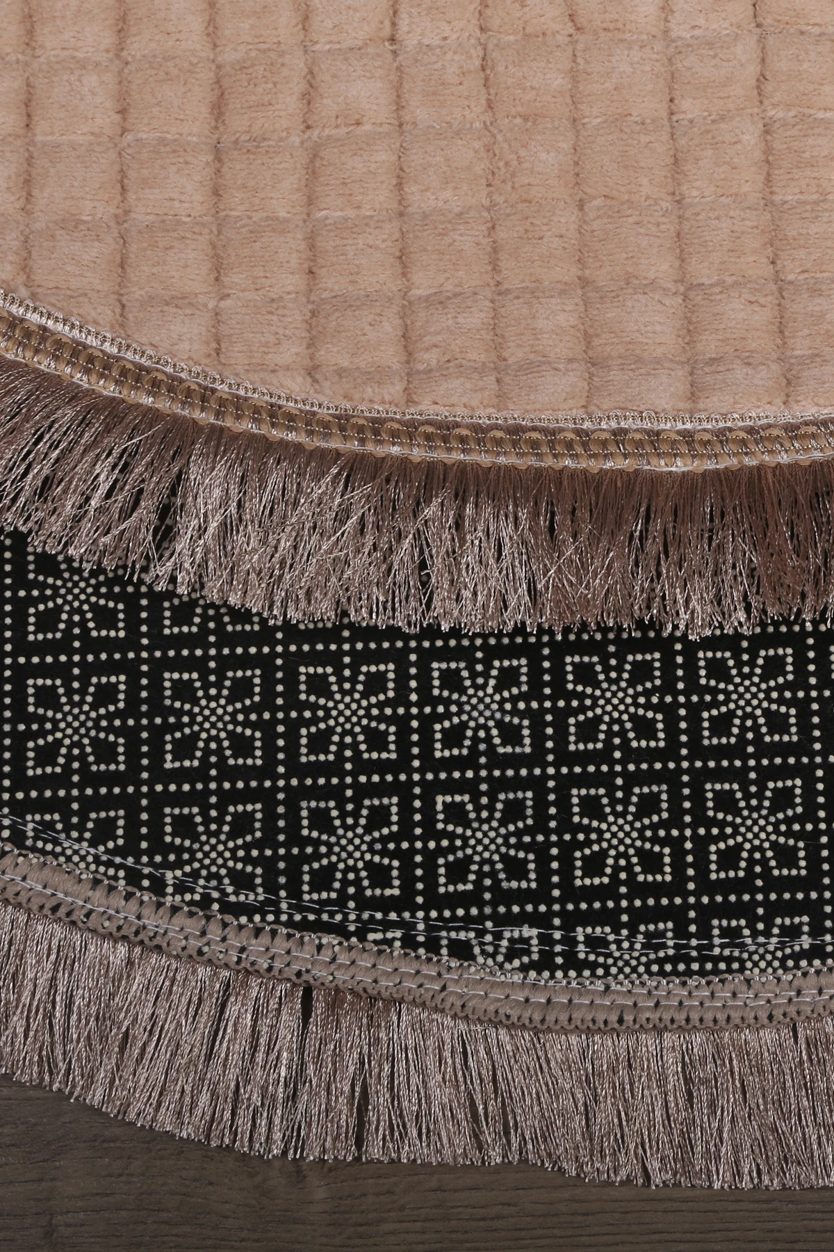 Kare Plus Oval Spor Saçaklı Salon Oda Çocuk Mutfak Antre Koridor Halısı Kaymaz Yıkanabilir Peluş Kesme Halı Yolluk - Vizon