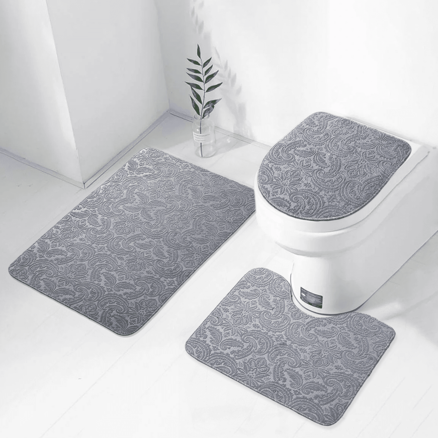 Bonny Home 3’lü UltraSoft Desenli Klozet Takımı Banyo Halısı Paspas Seti - Gri
