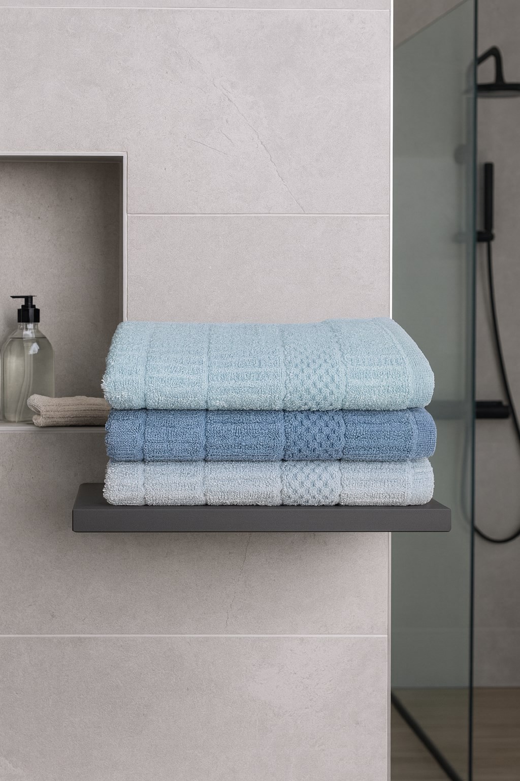 Atlas 3’lü Banyo Havlu Seti – 100x150 cm %100 Pamuk, Yumuşak Dokulu, Örgü Desen.
