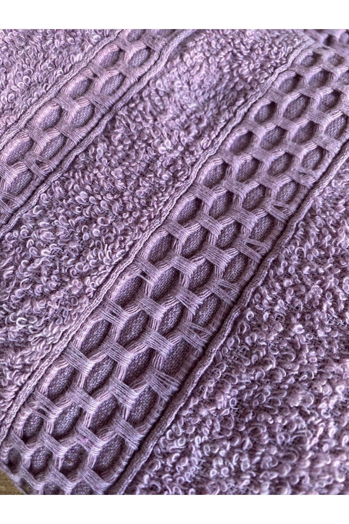 Waffle Saçaklı Pamuklu 2'li Banyo ve El-Yüz Havlu Takımı