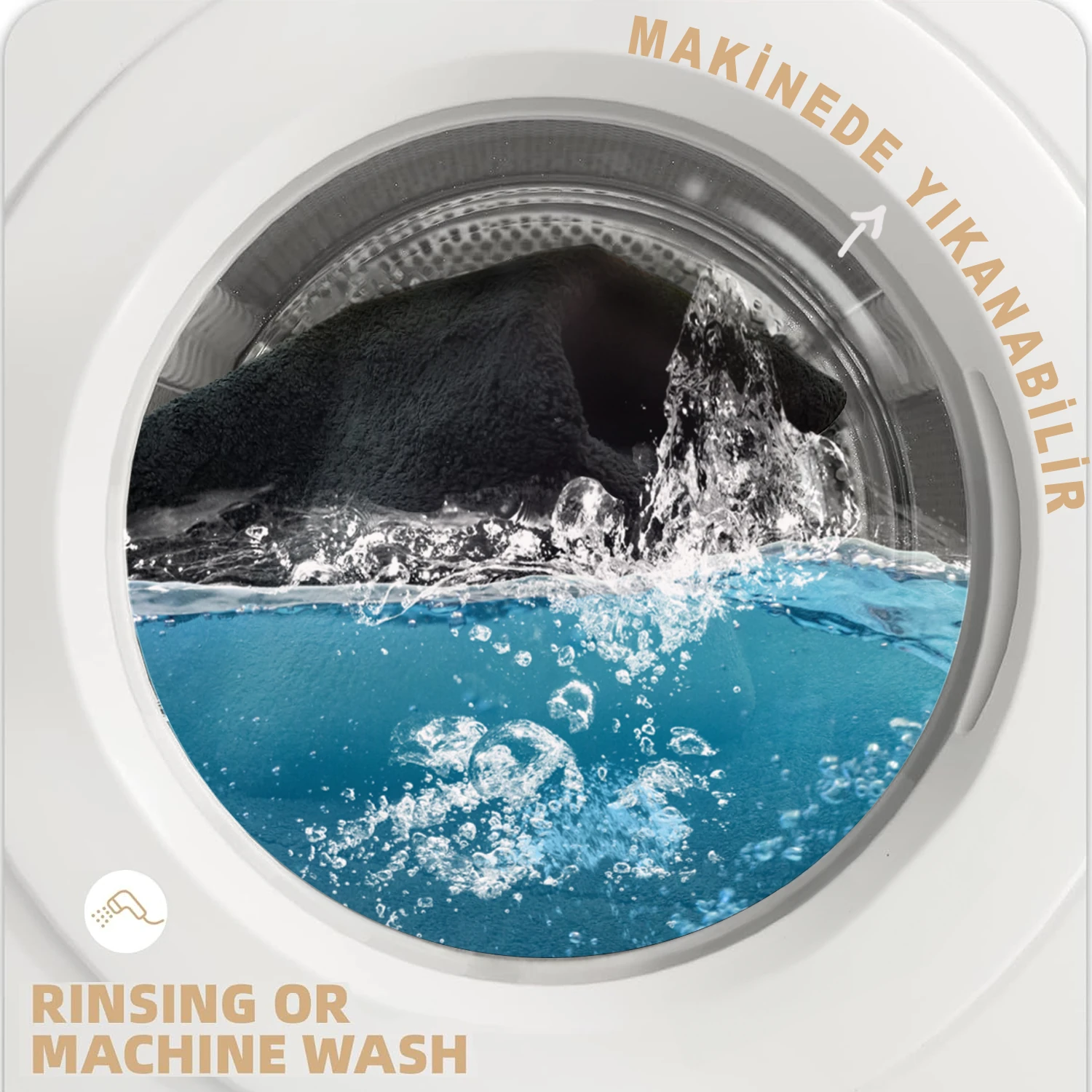 Bonny Home Rixos 2li Banyo Halısı Paspası Seti Kaymaz Tabanlı Klozet Takımı - Siyah