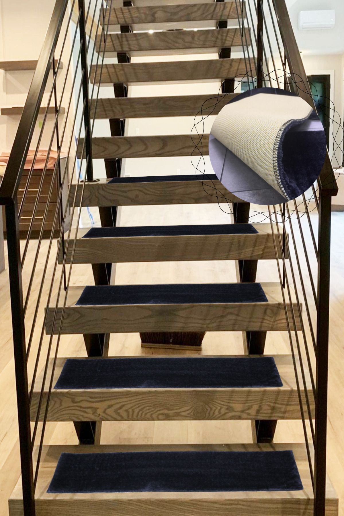 Comfort Pufidik Peluş Merdiven Halısı Kaymaz Tabanlı (1 Adet) Basamak Paspası - Siyah