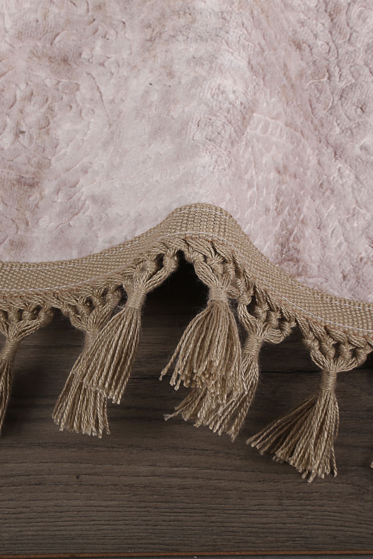 Nova Yuvarlak Ponpon Saçaklı Salon Oda Çocuk Mutfak Koridor Halısı Kaymaz Tabanlı Yumuşak Peluş Yolluk - Vizon