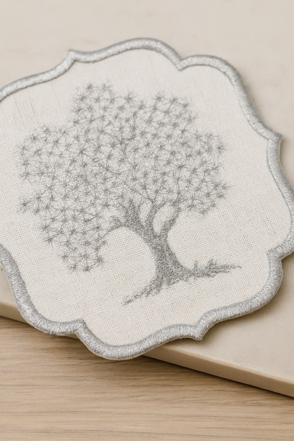 Gri Meşe 6'lı Linen Keten Kahve Yanı Kokteyl Sunum Parti Peçetesi Nakış Işlemeli Sunumluk
