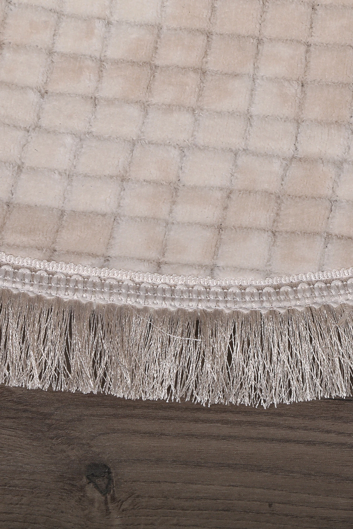 Kare Plus Yuvarlak Spor Saçaklı Salon Oda Çocuk Mutfak Antre Koridor Halısı Kaymaz Yıkanabilir Peluş Halı Yolluk - Krem