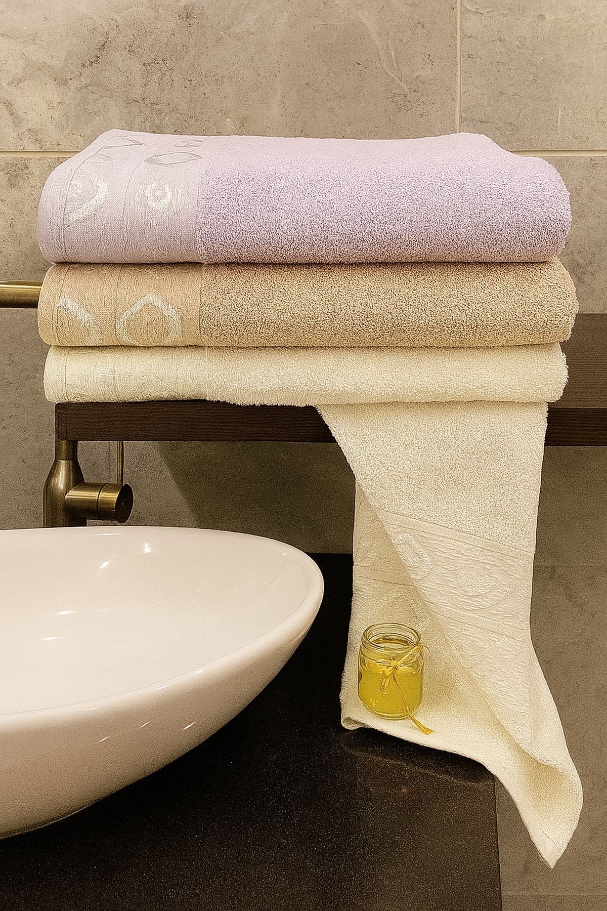 Göz desen 3’lü Banyo Havlu Seti – 100x150 cm %100 Pamuk, Yumuşak Dokulu,Desenli.