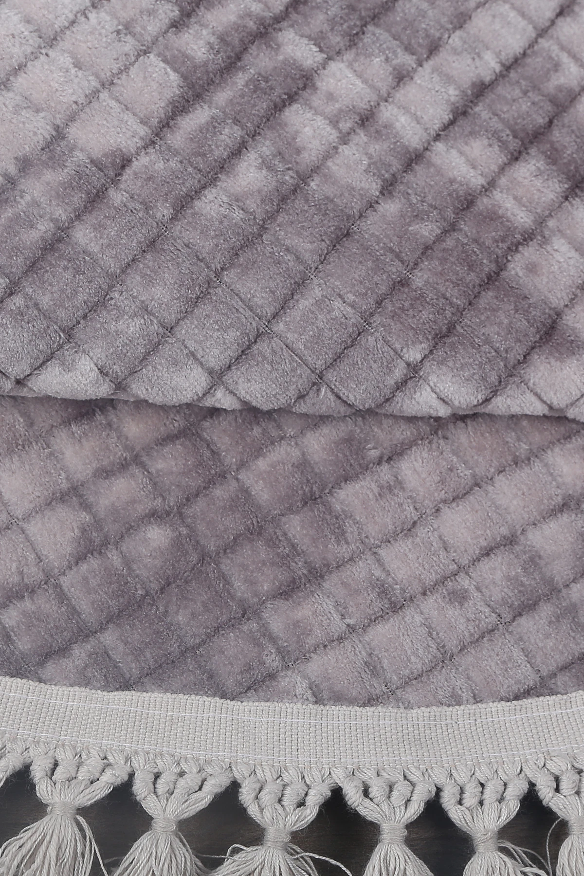 Kare Plus Yuvarlak Ponpon Saçaklı Salon Oda Çocuk Mutfak Antre Koridor Halısı Kaymaz Tabanlı Yıkanabilir Peluş Halı Yolluk - Gri