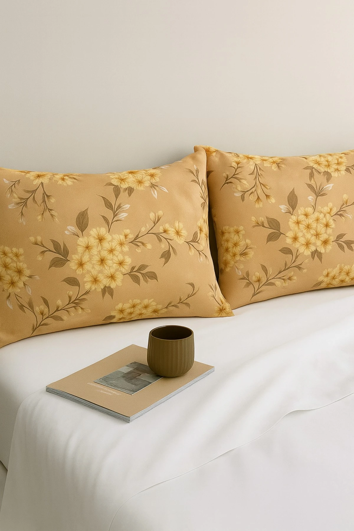 Mirna Kahve Desenli 2 li Yastık Kılıfı Pamuklu Kumaş Fermuarlı