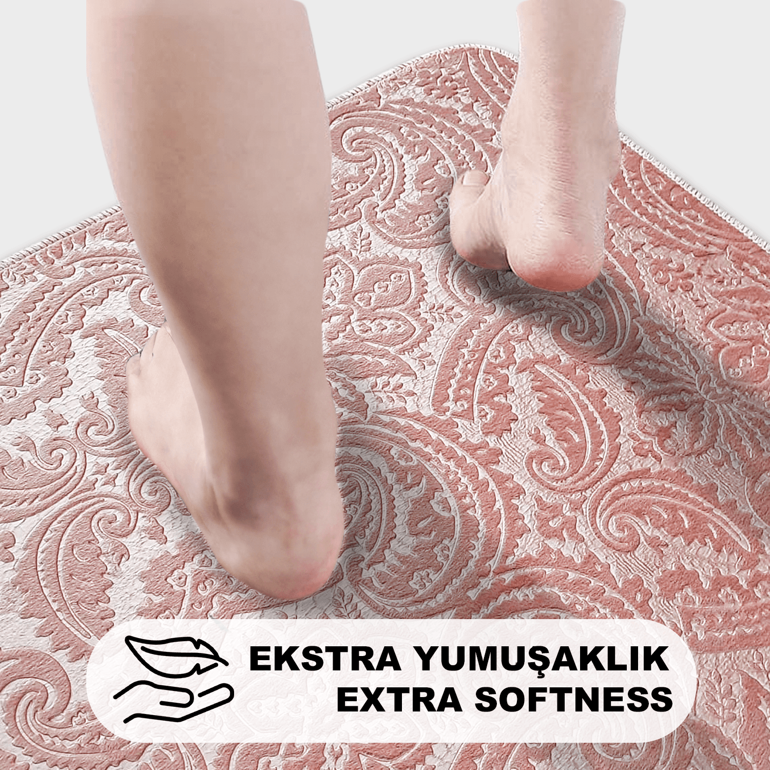 Bonny Home 3’lü UltraSoft Desenli Klozet Takımı Banyo Halısı Paspas Seti - Pudra