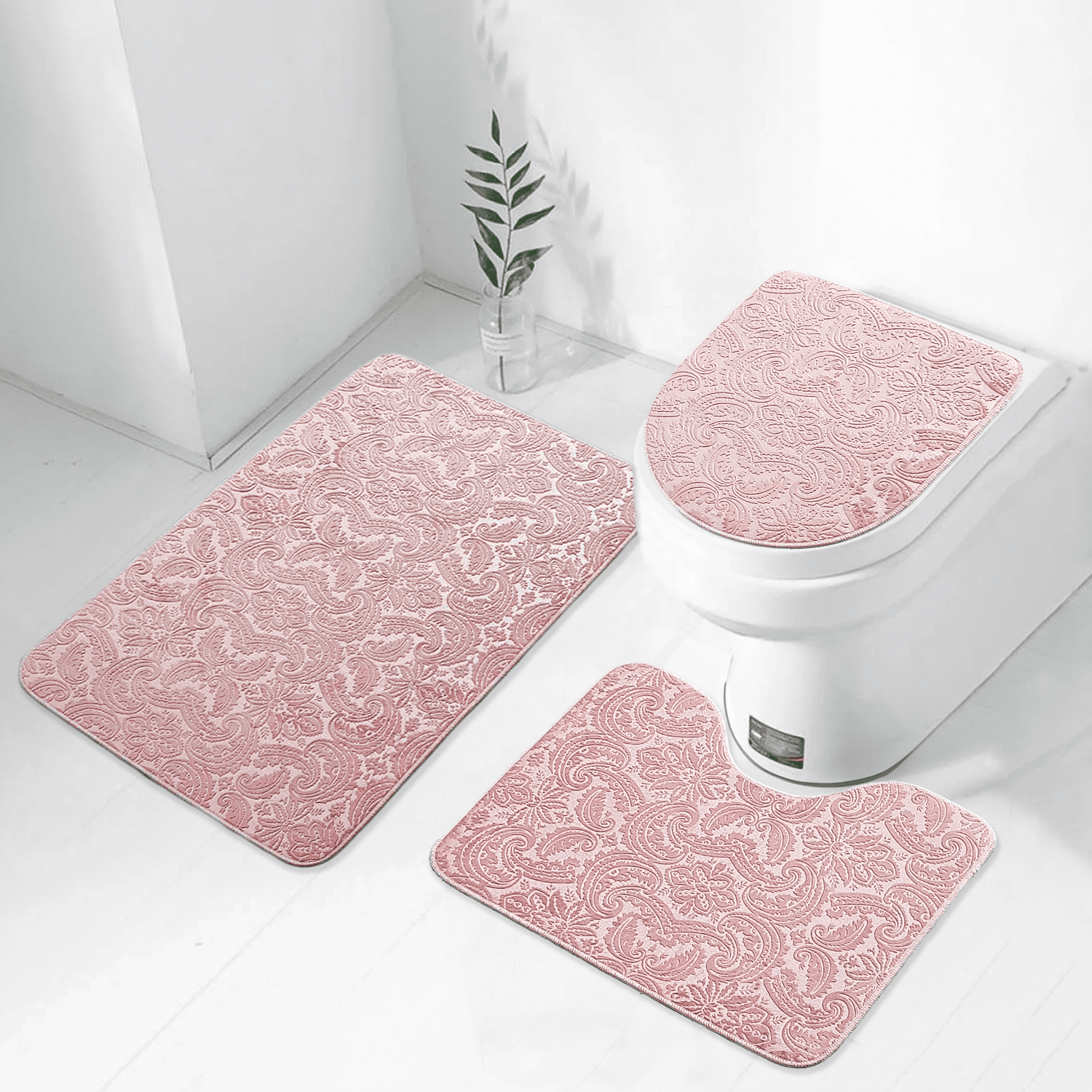 Bonny Home 3’lü UltraSoft Desenli Klozet Takımı Banyo Halısı Paspas Seti - Pudra