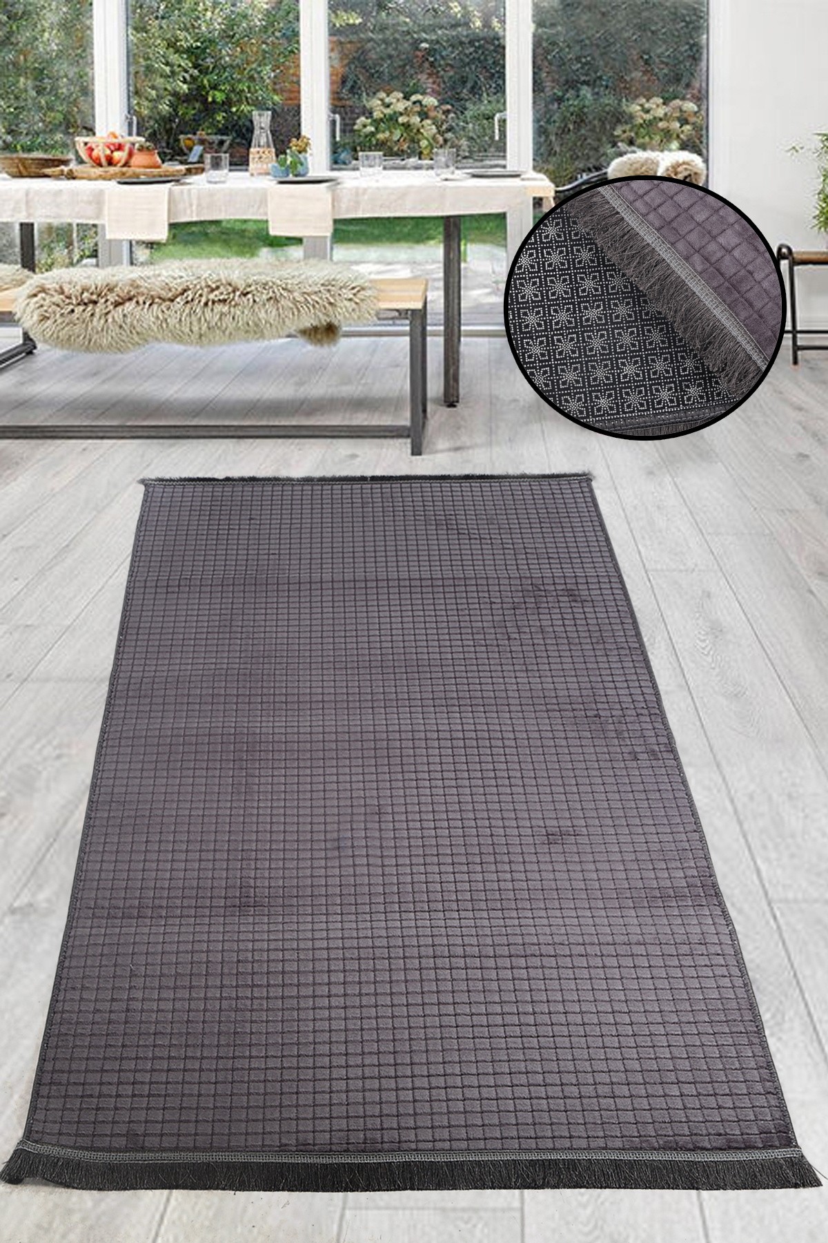 Kare Plus Spor Saçaklı Salon Oda Çocuk Mutfak Antre Koridor Halısı Kaymaz Tabanlı Yıkanabilir Kesme Peluş Halı Yolluk