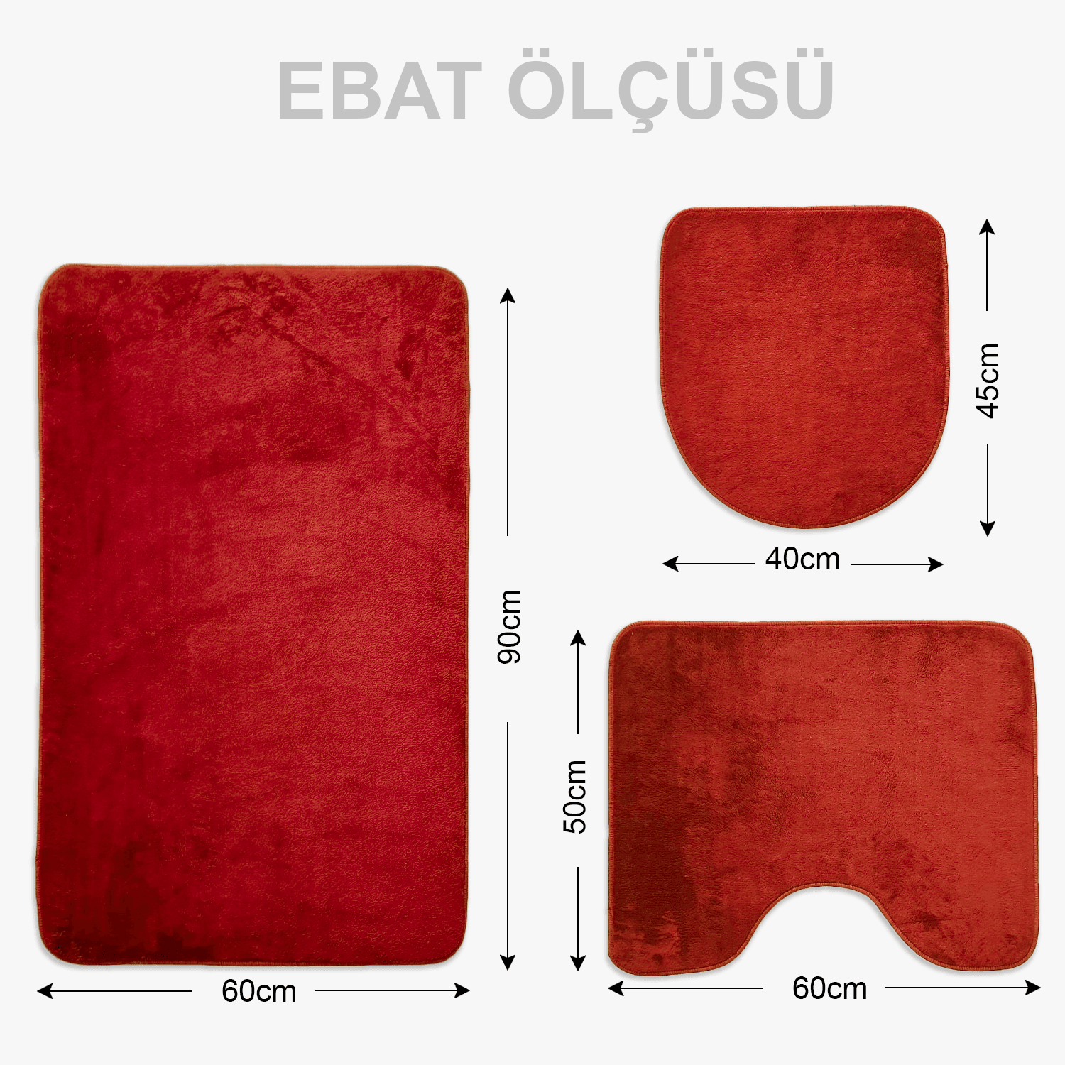 Bonny Home Unicolor Düz 3lü Banyo Paspası Halısı Seti Kaymaz Klozet Takımı - Kırmızı