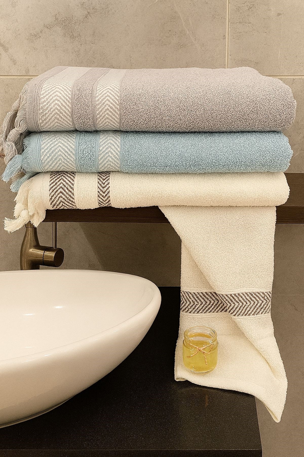 Lora 3’lü Banyo Havlusu Seti – 3 Adet 100x150 cm, %100 Pamuk, Yumuşak Dokulu, Saçaklı Havlu