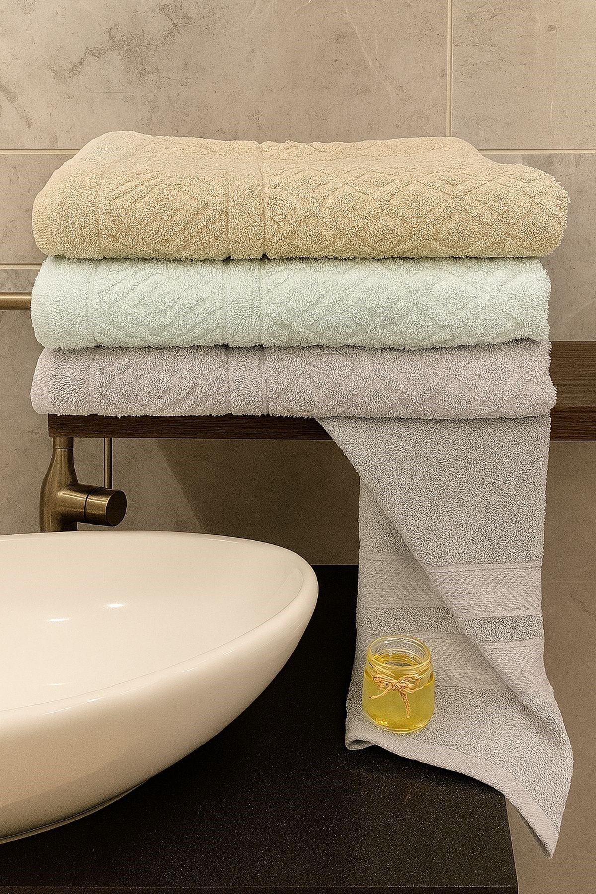 Karo 3’lü Banyo Havlu Seti – 100x150 cm %100 Pamuk, Yumuşak Dokulu,Örgü Desen