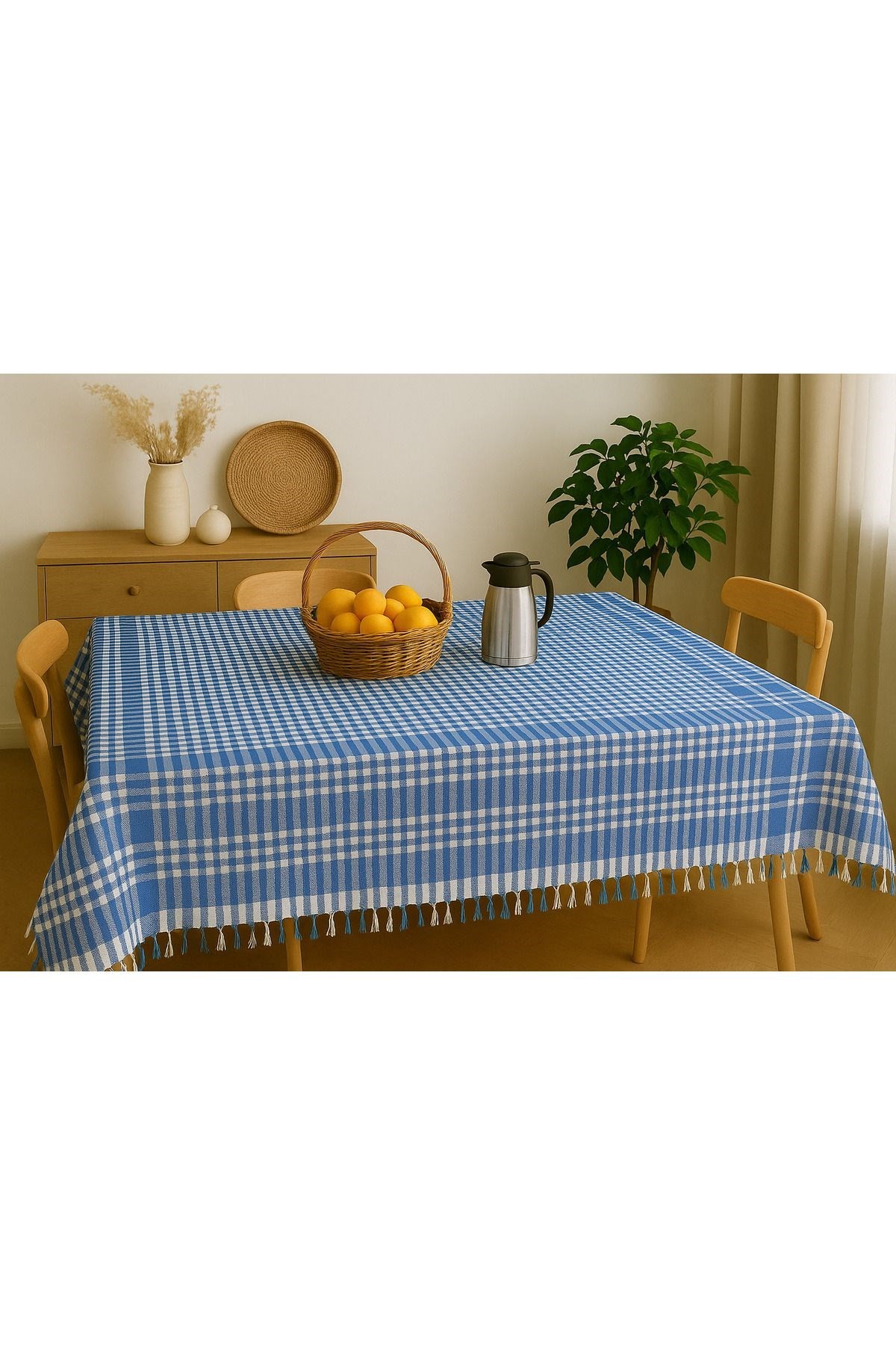 Saçaklı Piti Kareli Masa Örtüsü 150x150 cm – Sofra & Piknik İçin Çok Amaçlı Örtü