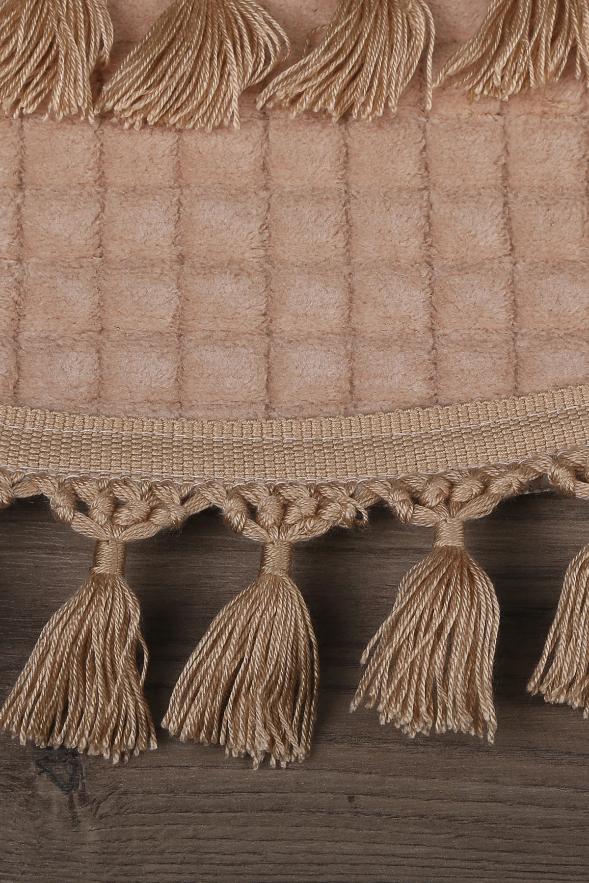 Kare Plus Oval Ponpon Saçaklı Salon Oda Çocuk Mutfak Antre Koridor Halısı Kaymaz Tabanlı Yıkanabilir Peluş Halı Yolluk - Vizon