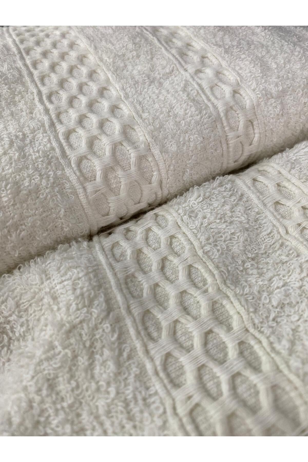 Waffle Saçaklı Pamuklu 2'li Banyo ve El-Yüz Havlu Takımı