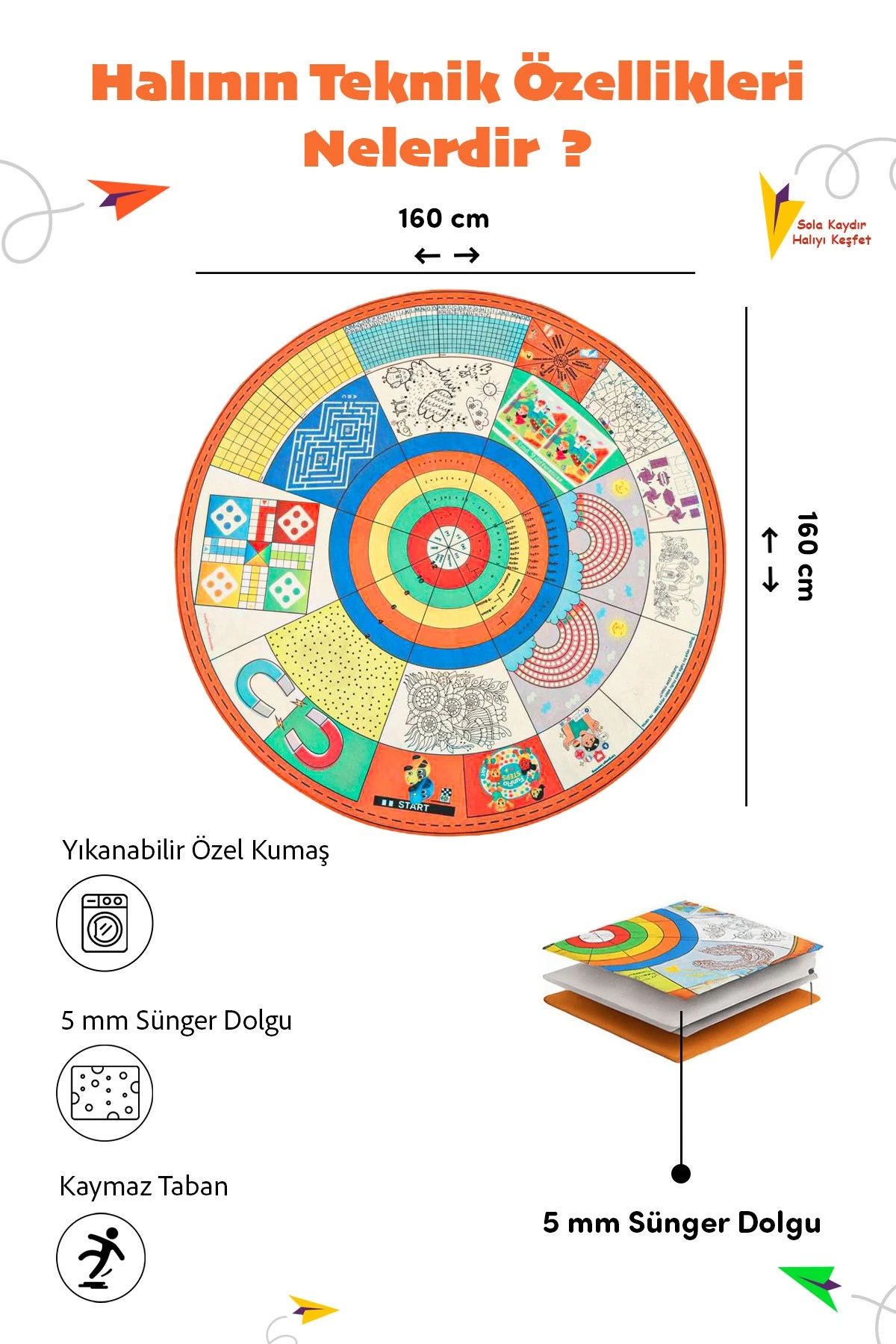 21 Oyunlu Eğitici Oyun Halısı - Boyanabilir, 10 Parçalı Çocuk Etkinlik Aktivite Matı