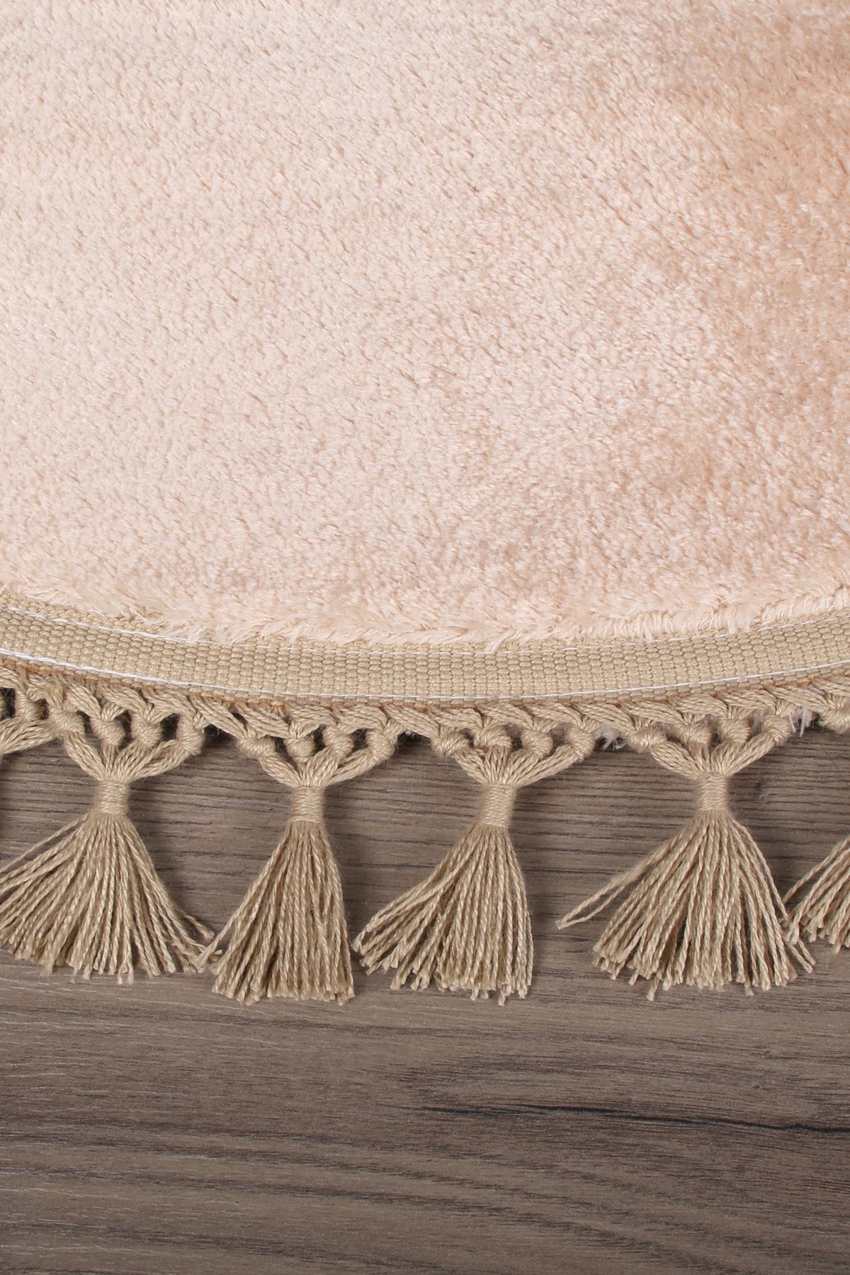 Relax Yuvarlak Ponpon Saçaklı Salon Oda Çocuk Mutfak Koridor Halısı Kaymaz Tabanlı Yumuşak Peluş Yolluk - Vizon