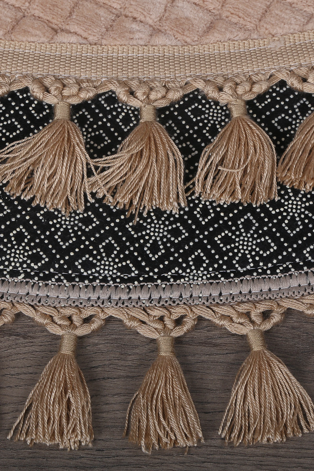 Kare Plus Yuvarlak Ponpon Saçaklı Salon Oda Çocuk Mutfak Antre Koridor Halısı Kaymaz Tabanlı Yıkanabilir Peluş Halı Yolluk - Vizon