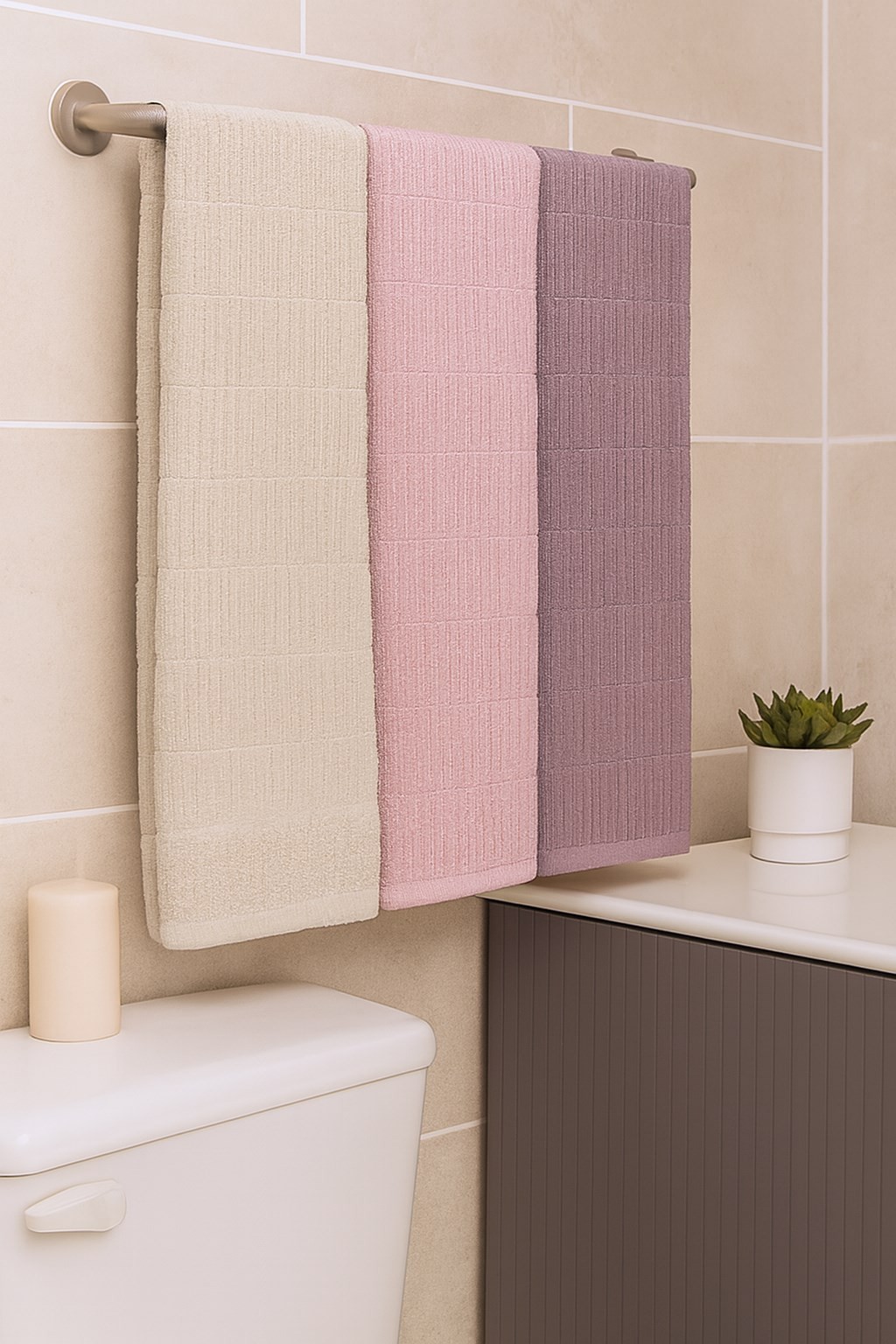 Atlas 3’lü Banyo Havlu Seti – 100x150 cm %100 Pamuk, Yumuşak Dokulu, Örgü Desen 