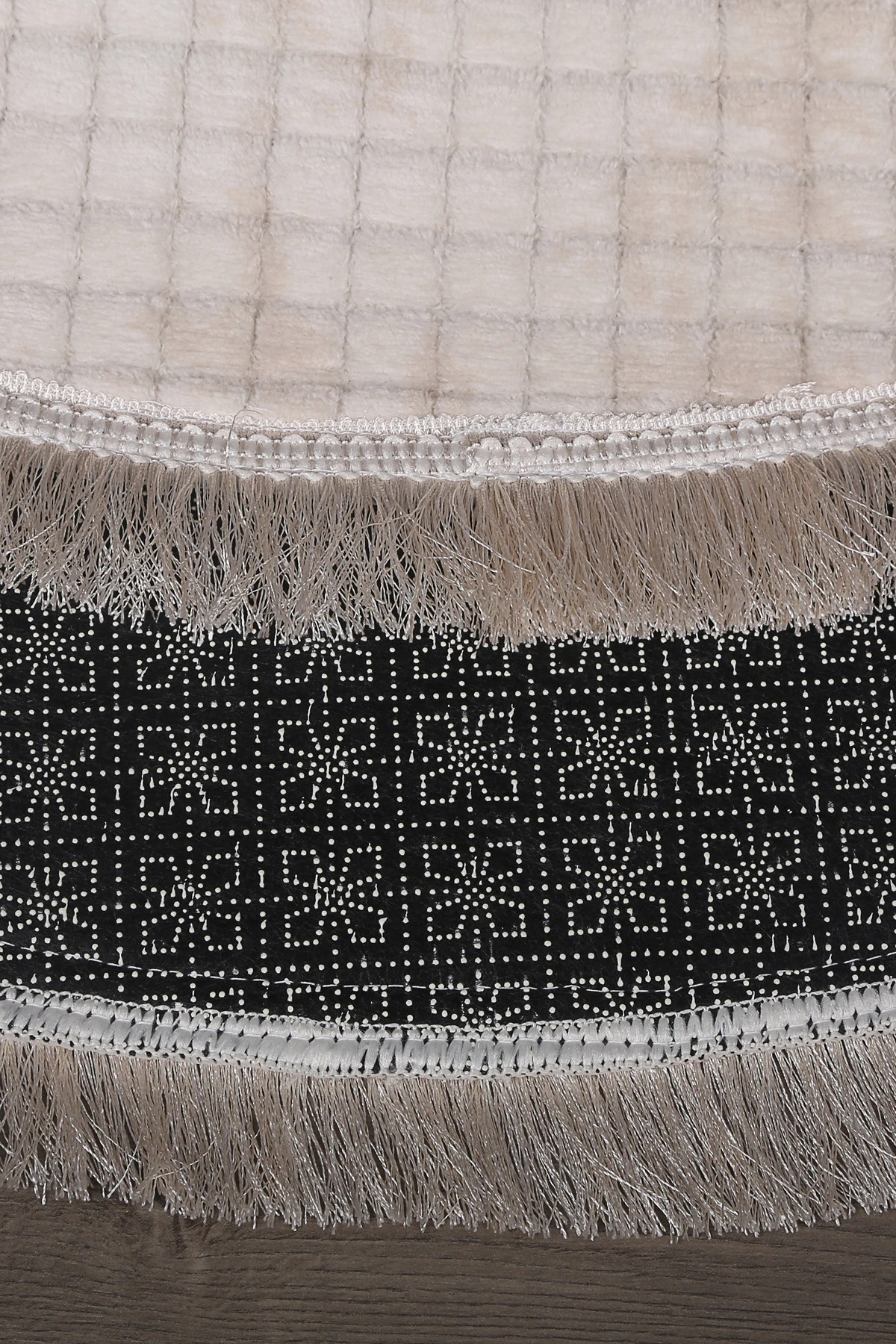 Kare Plus Yuvarlak Spor Saçaklı Salon Oda Çocuk Mutfak Antre Koridor Halısı Kaymaz Yıkanabilir Peluş Halı Yolluk - Krem