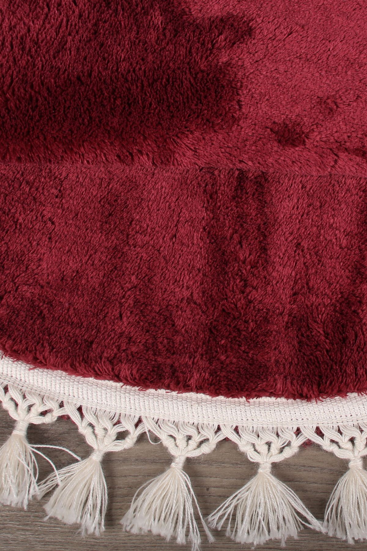 Relax Yuvarlak Ponpon Saçaklı Salon Oda Çocuk Mutfak Koridor Halısı Kaymaz Tabanlı Yumuşak Peluş Yolluk - Mürdüm