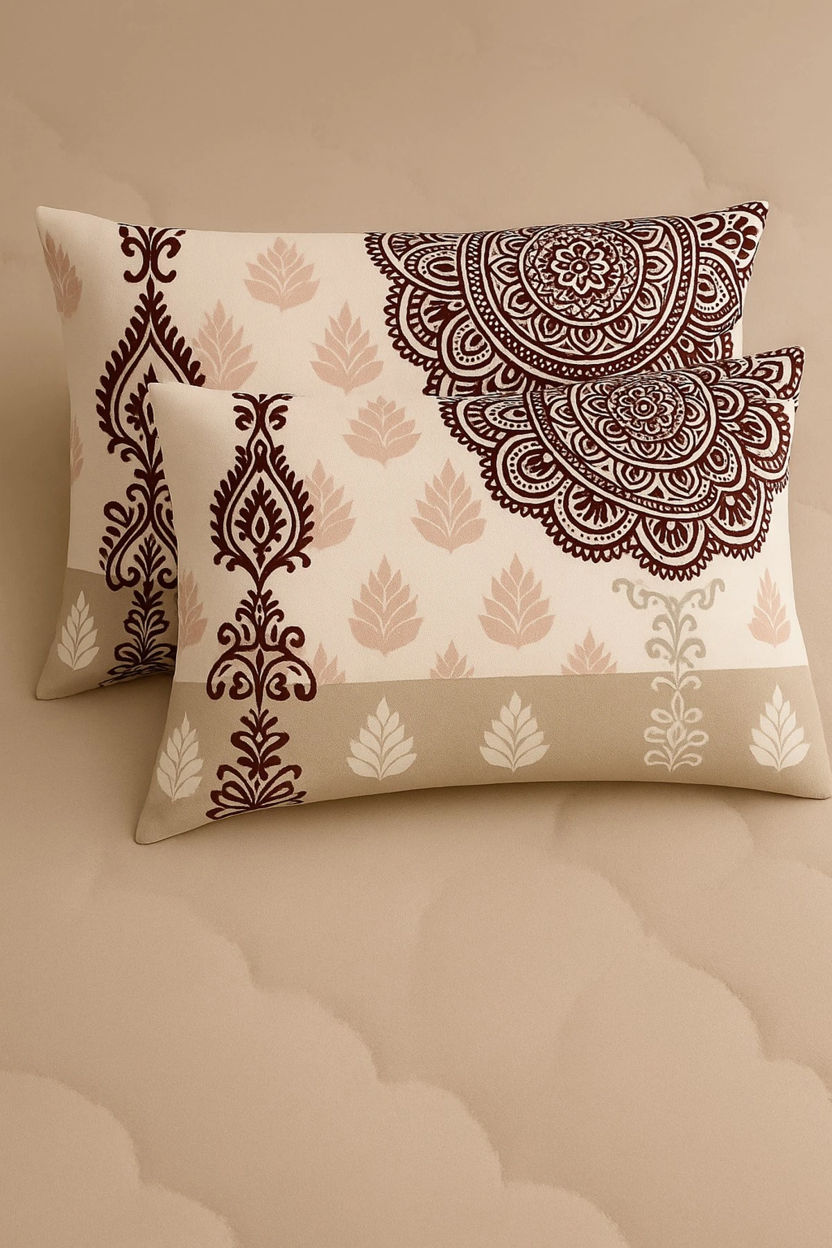 Mandala Desenli 2 li Yastık Kılıfı Pamuklu Kumaş Fermuarlı