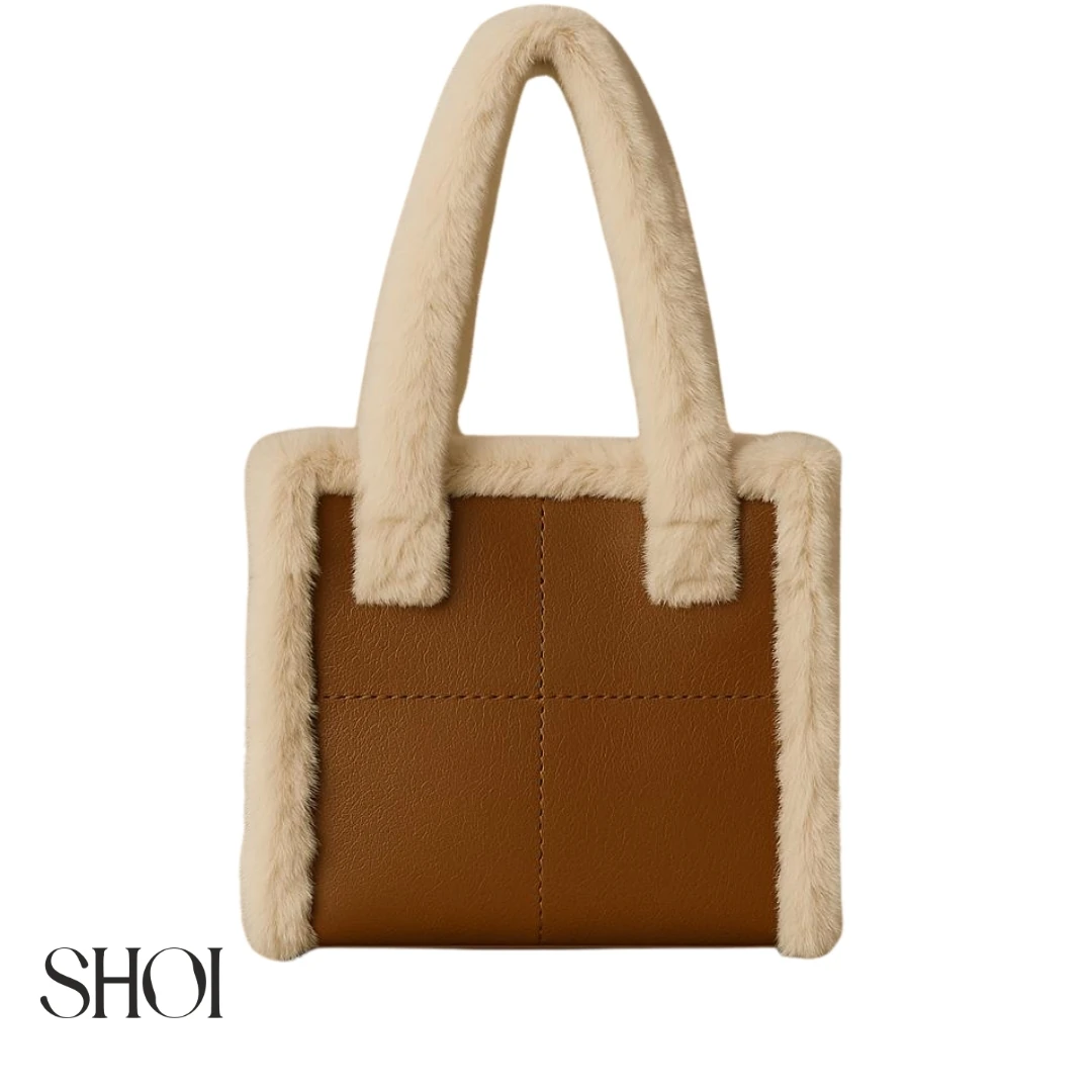 Tüylü Detaylı Taba Omuz ve El Çantası 