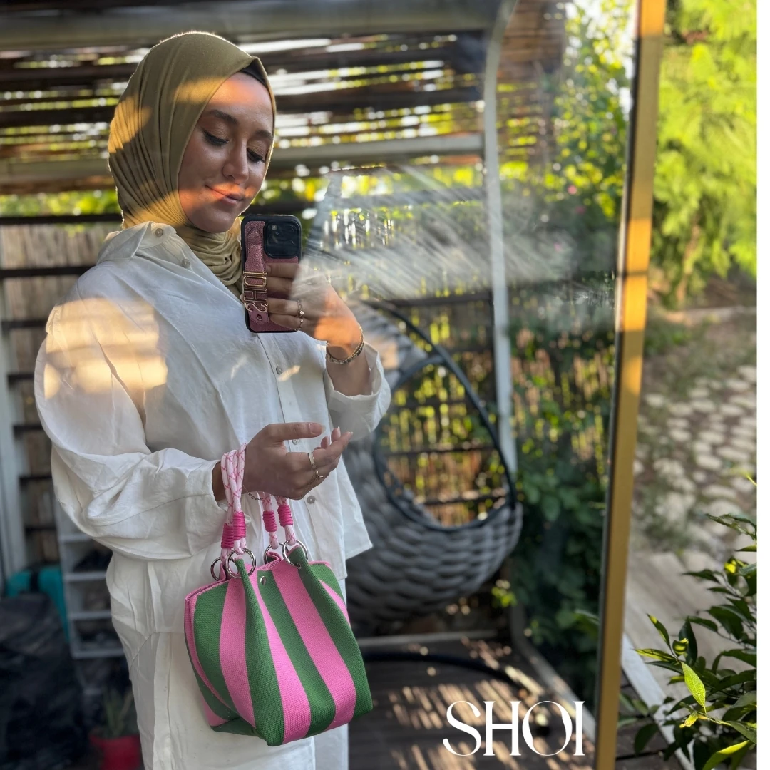 Poppin Bag Yeşil Pembe Retro El Çantası 